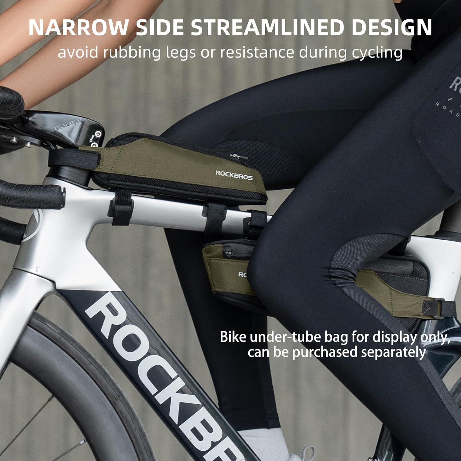 imageROCKBROS Bike Top Tube Bag Bike Frame Bag Bike Triangle Bag Small Aerodynamic Bag for Triathlon and Gravel BikesGreen