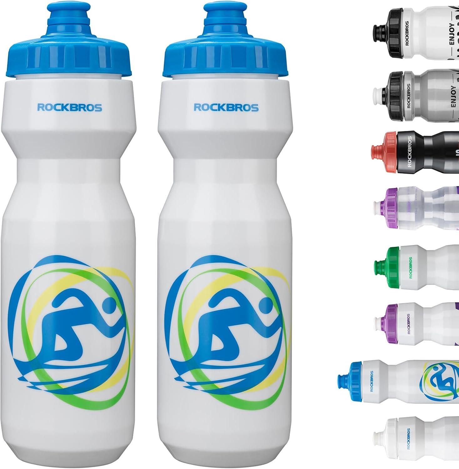 imageROCKBROS Bike Water Bottle 20oz25oz Squeeze Cycling Water Bottle BPA Free Leak Proof Sports Water Bottle with Dust Cover for Bicycle Running Gym Outdoor25oz White Blue