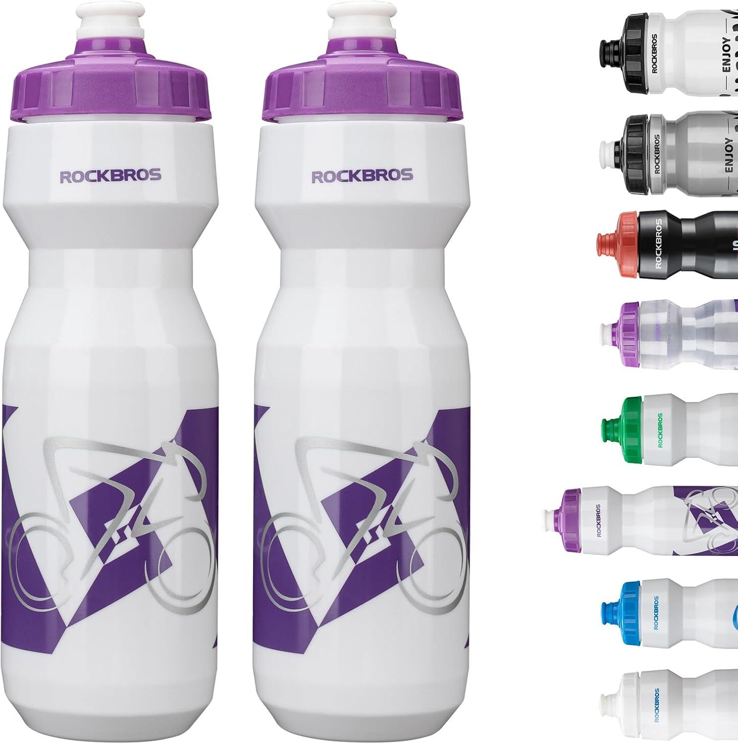imageROCKBROS Bike Water Bottle 20oz25oz Squeeze Cycling Water Bottle BPA Free Leak Proof Sports Water Bottle with Dust Cover for Bicycle Running Gym Outdoor25oz White Purple