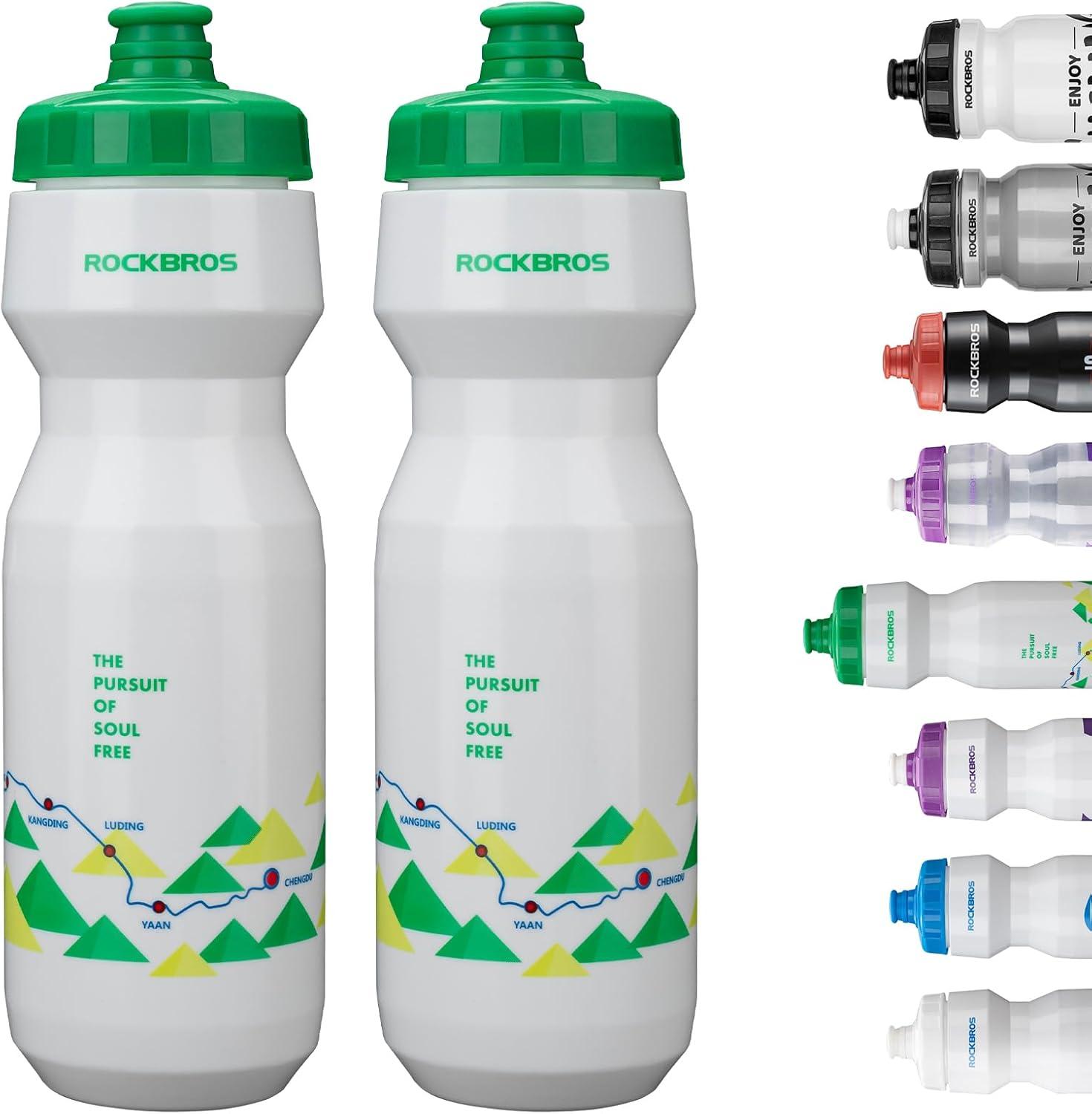 imageROCKBROS Bike Water Bottle 20oz25oz Squeeze Cycling Water Bottle BPA Free Leak Proof Sports Water Bottle with Dust Cover for Bicycle Running Gym Outdoor25oz White Green