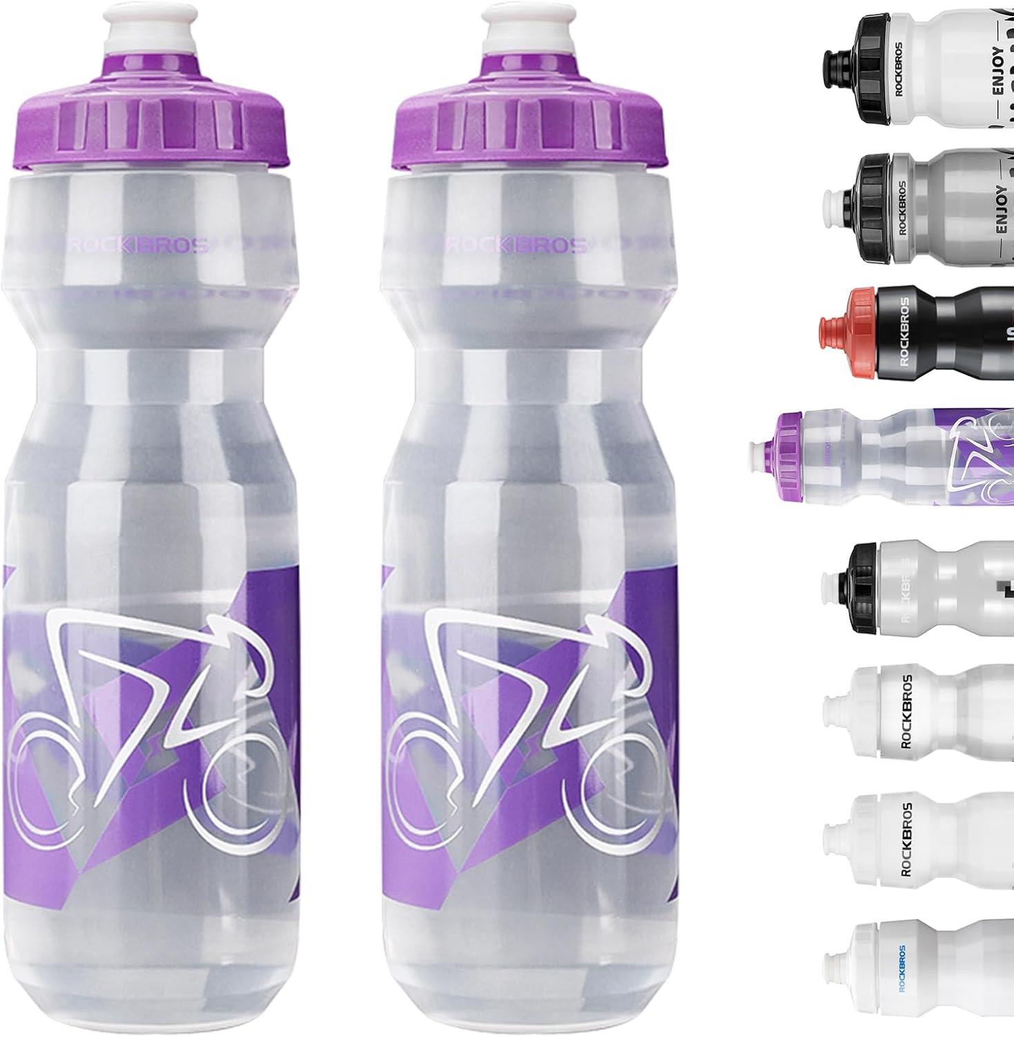 imageROCKBROS Bike Water Bottle 20oz25oz Squeeze Cycling Water Bottle BPA Free Leak Proof Sports Water Bottle with Dust Cover for Bicycle Running Gym Outdoor25oz Purple Transparent