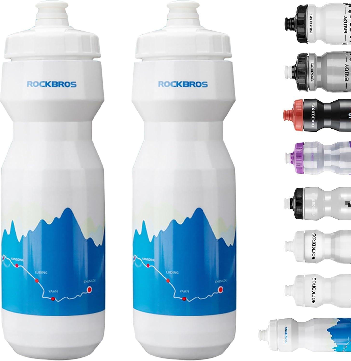 imageROCKBROS Bike Water Bottle 20oz25oz Squeeze Cycling Water Bottle BPA Free Leak Proof Sports Water Bottle with Dust Cover for Bicycle Running Gym Outdoor25oz Blue White