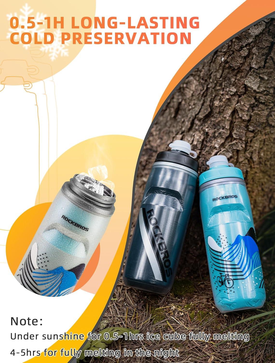 imageROCKBROS Bike Water Bottle 21oz Bicycle Water Bottle for 5hrs Insulation Sports Squeeze Water Bottle with Leakproof DesignBlack
