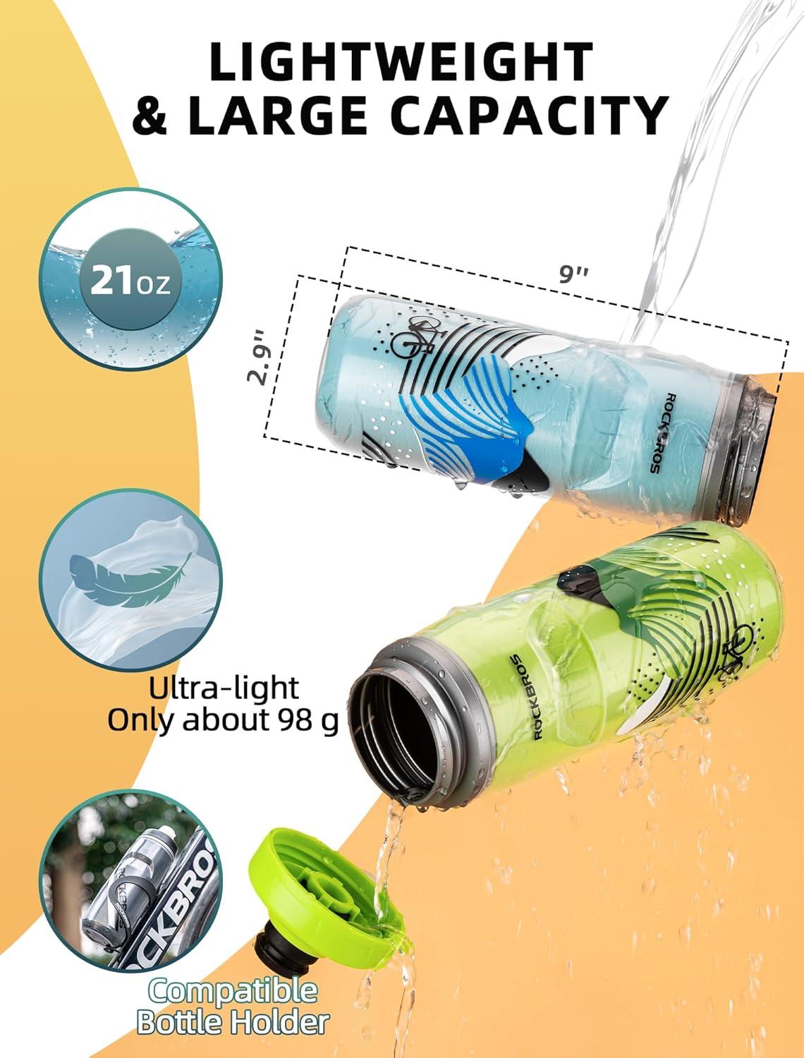 imageROCKBROS Bike Water Bottle 21oz Bicycle Water Bottle for 5hrs Insulation Sports Squeeze Water Bottle with Leakproof DesignBlue2 Pack