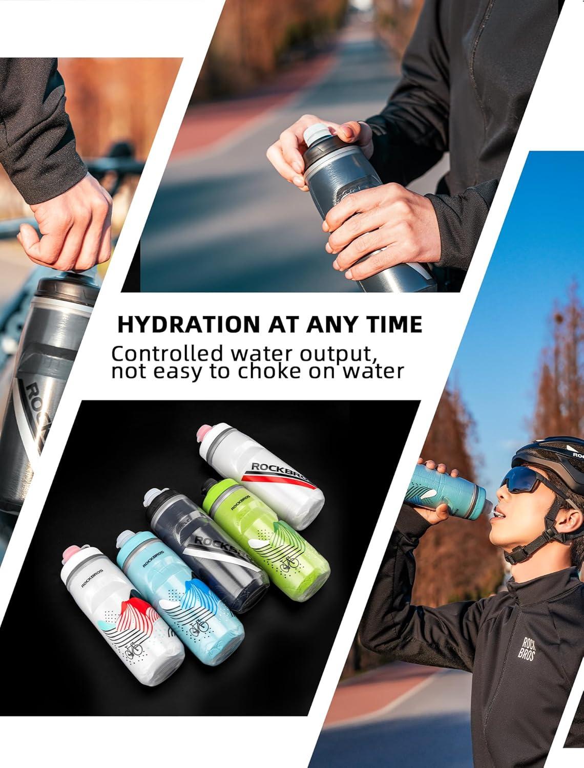 imageROCKBROS Bike Water Bottle 21oz Bicycle Water Bottle for 5hrs Insulation Sports Squeeze Water Bottle with Leakproof DesignGreen