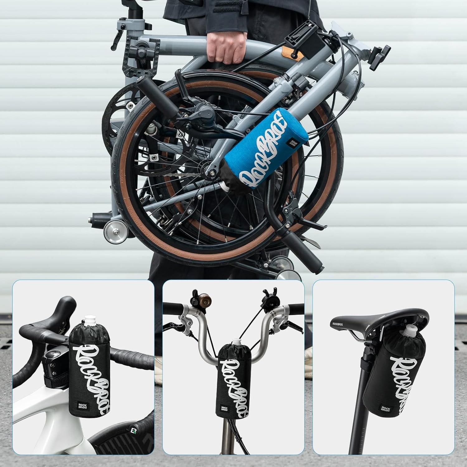 imageROCKBROS Bike Water Bottle Holder Handlebar Bike Feedbag with Quick Access Universal Compatible with Road Bike MTB EBike Cruiser Scooter Wheelchair Bottle CagesBlue