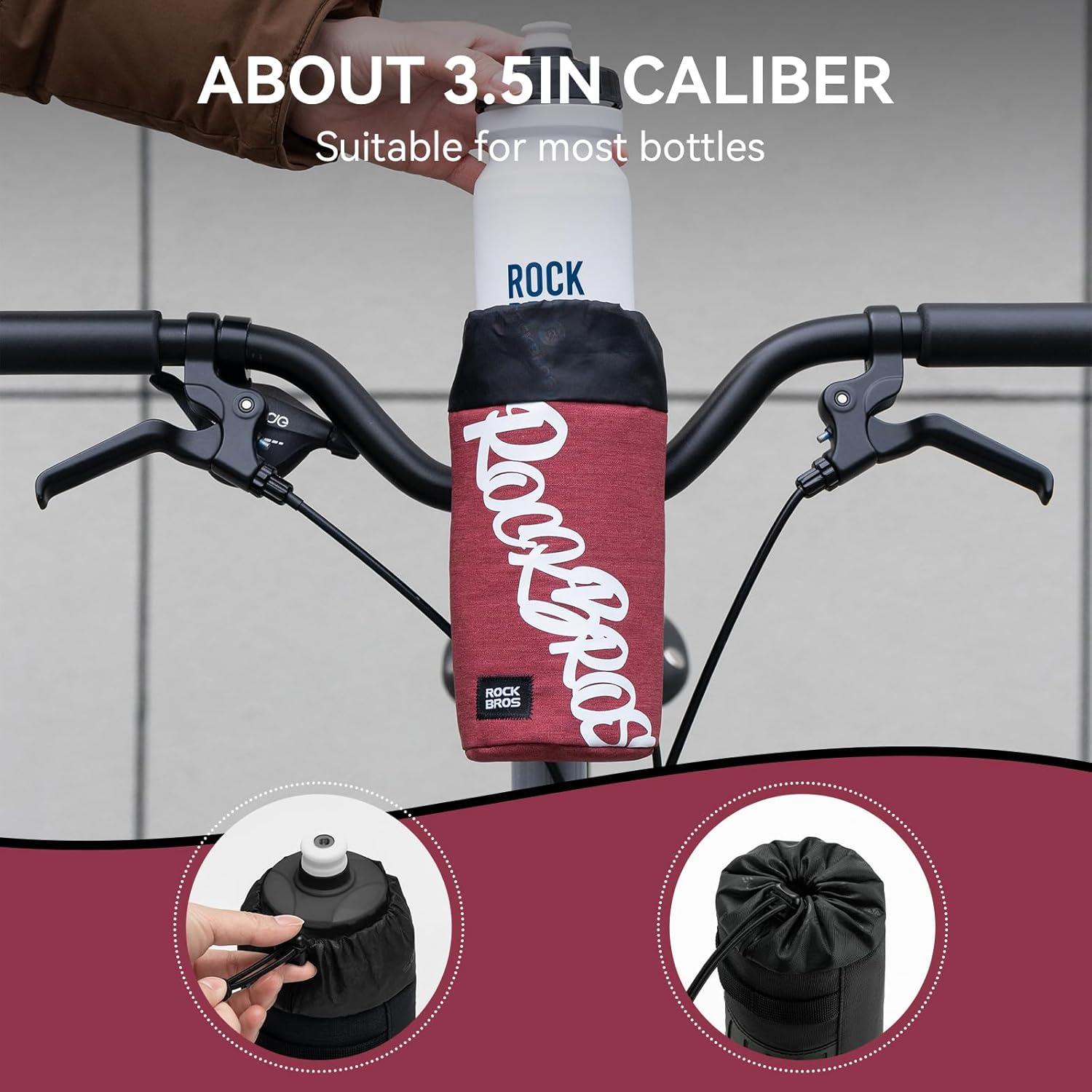 imageROCKBROS Bike Water Bottle Holder Handlebar Bike Feedbag with Quick Access Universal Compatible with Road Bike MTB EBike Cruiser Scooter Wheelchair Bottle CagesBrickred