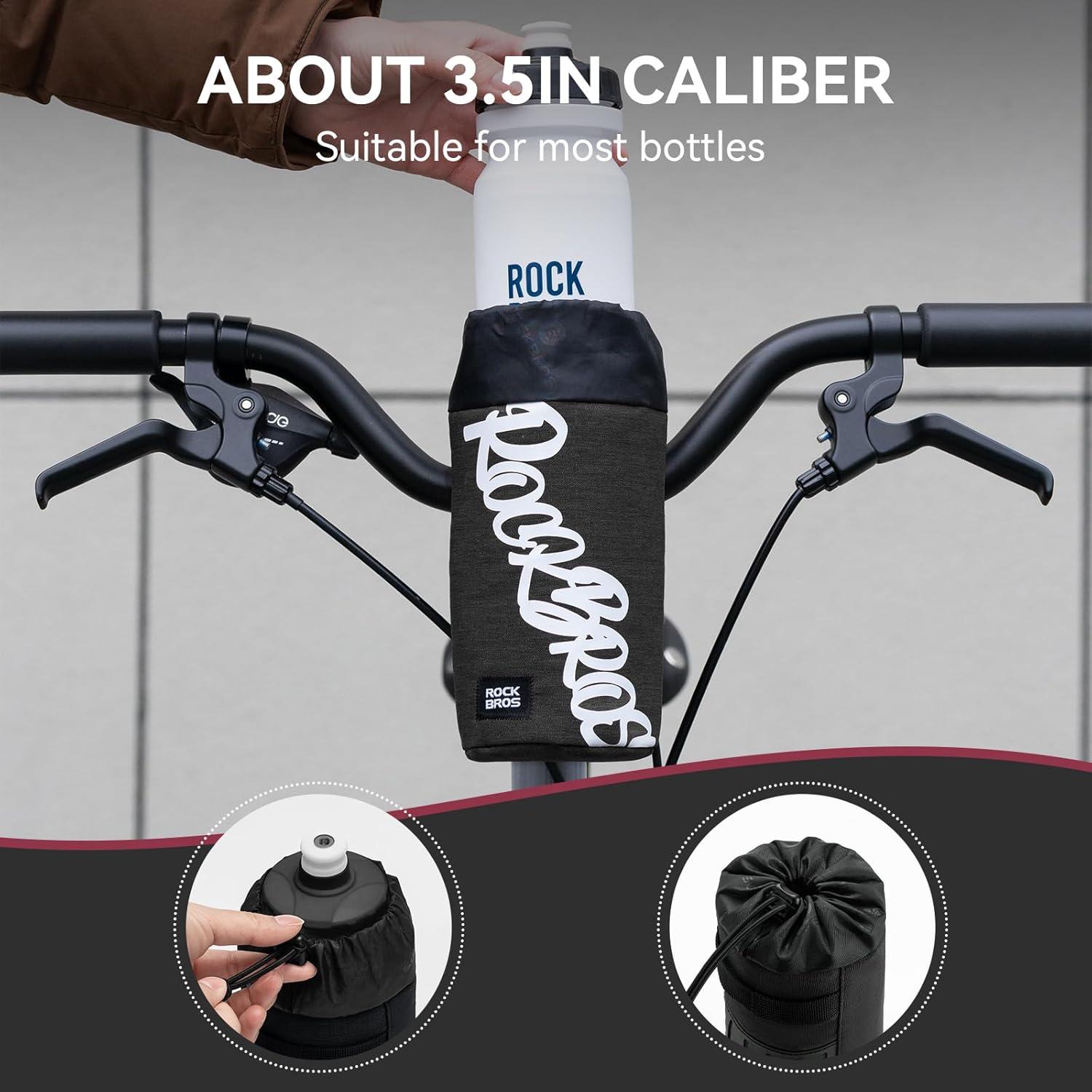 imageROCKBROS Bike Water Bottle Holder Handlebar Bike Feedbag with Quick Access Universal Compatible with Road Bike MTB EBike Cruiser Scooter Wheelchair Bottle CagesBlack