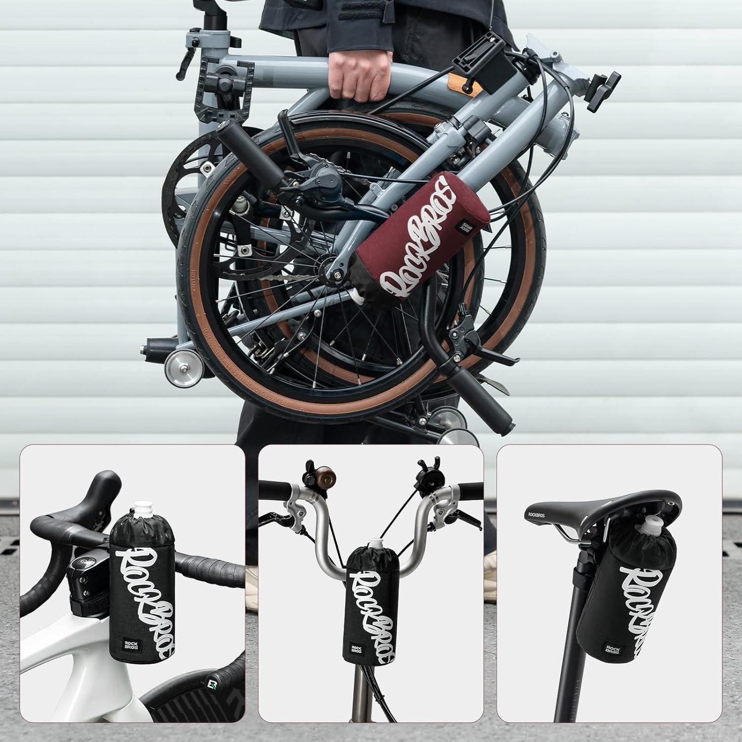 imageROCKBROS Bike Water Bottle Holder Handlebar Bike Feedbag with Quick Access Universal Compatible with Road Bike MTB EBike Cruiser Scooter Wheelchair Bottle CagesBrickred