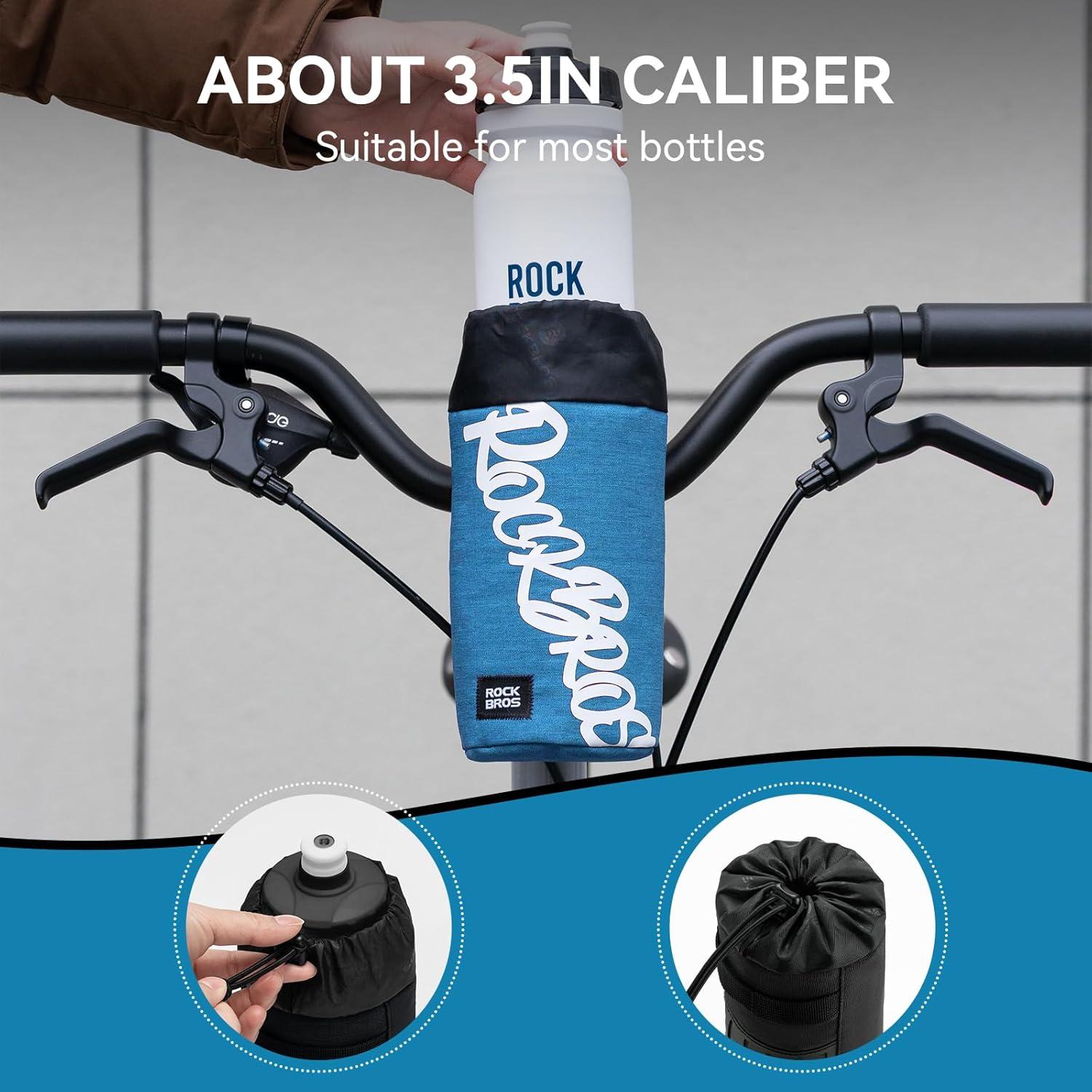 imageROCKBROS Bike Water Bottle Holder Handlebar Bike Feedbag with Quick Access Universal Compatible with Road Bike MTB EBike Cruiser Scooter Wheelchair Bottle CagesBlue