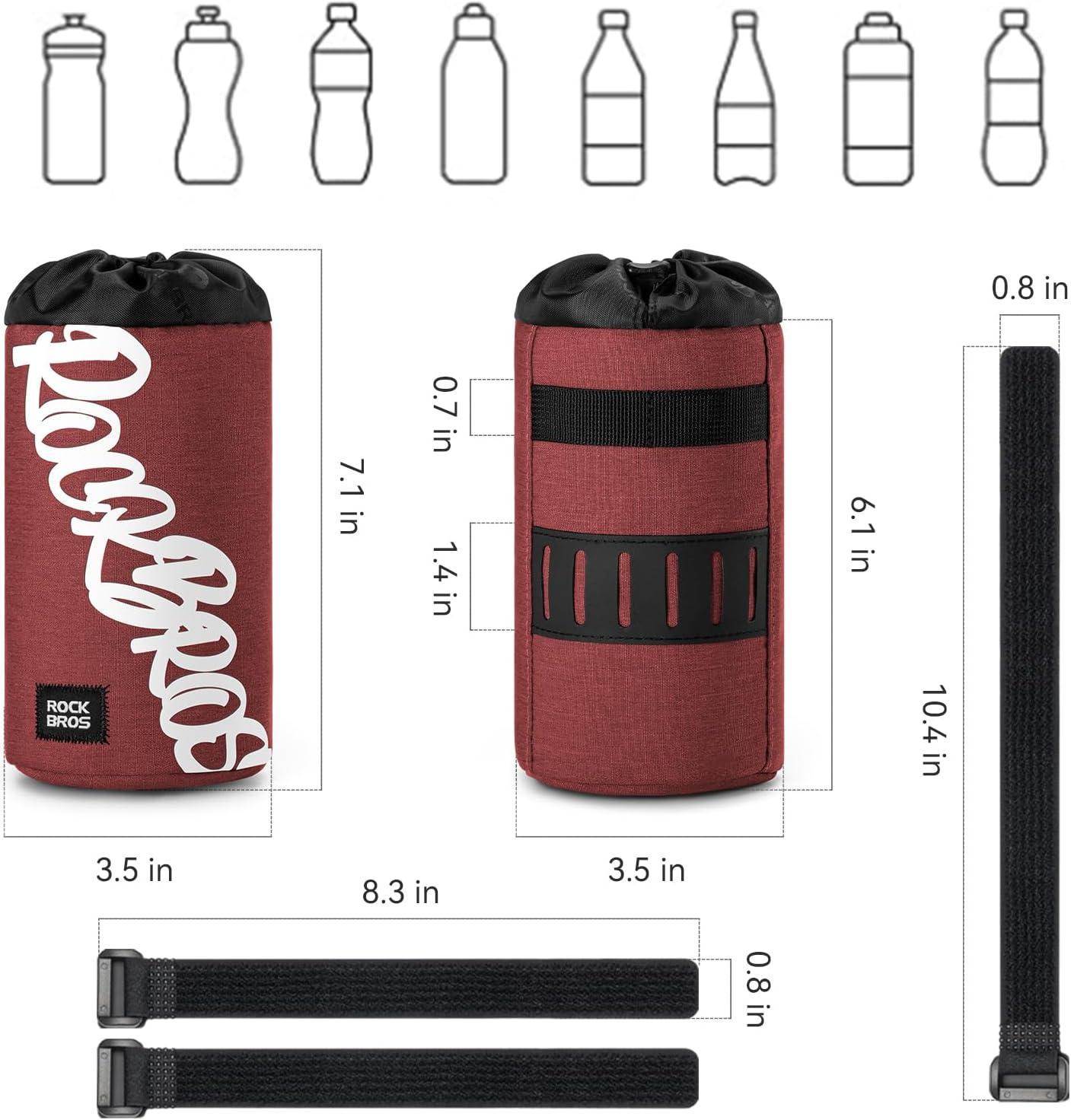 imageROCKBROS Bike Water Bottle Holder Handlebar Bike Feedbag with Quick Access Universal Compatible with Road Bike MTB EBike Cruiser Scooter Wheelchair Bottle CagesBrickred