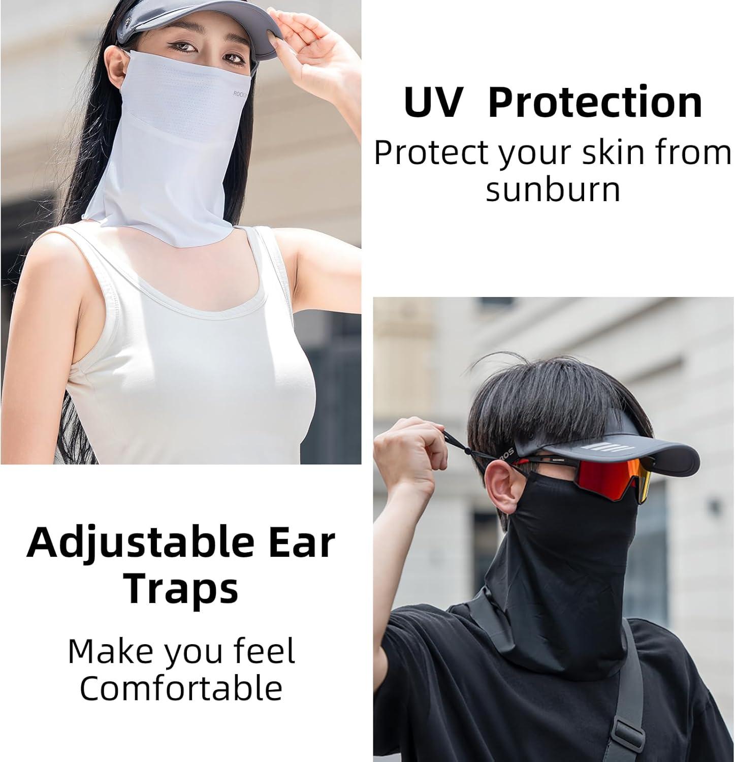 imageROCKBROS Cooling Neck Gaiter Face Scarf Coverings with Ear Loops Breathable Sun UV Protection Balaclava Bandanas for CyclingWhite