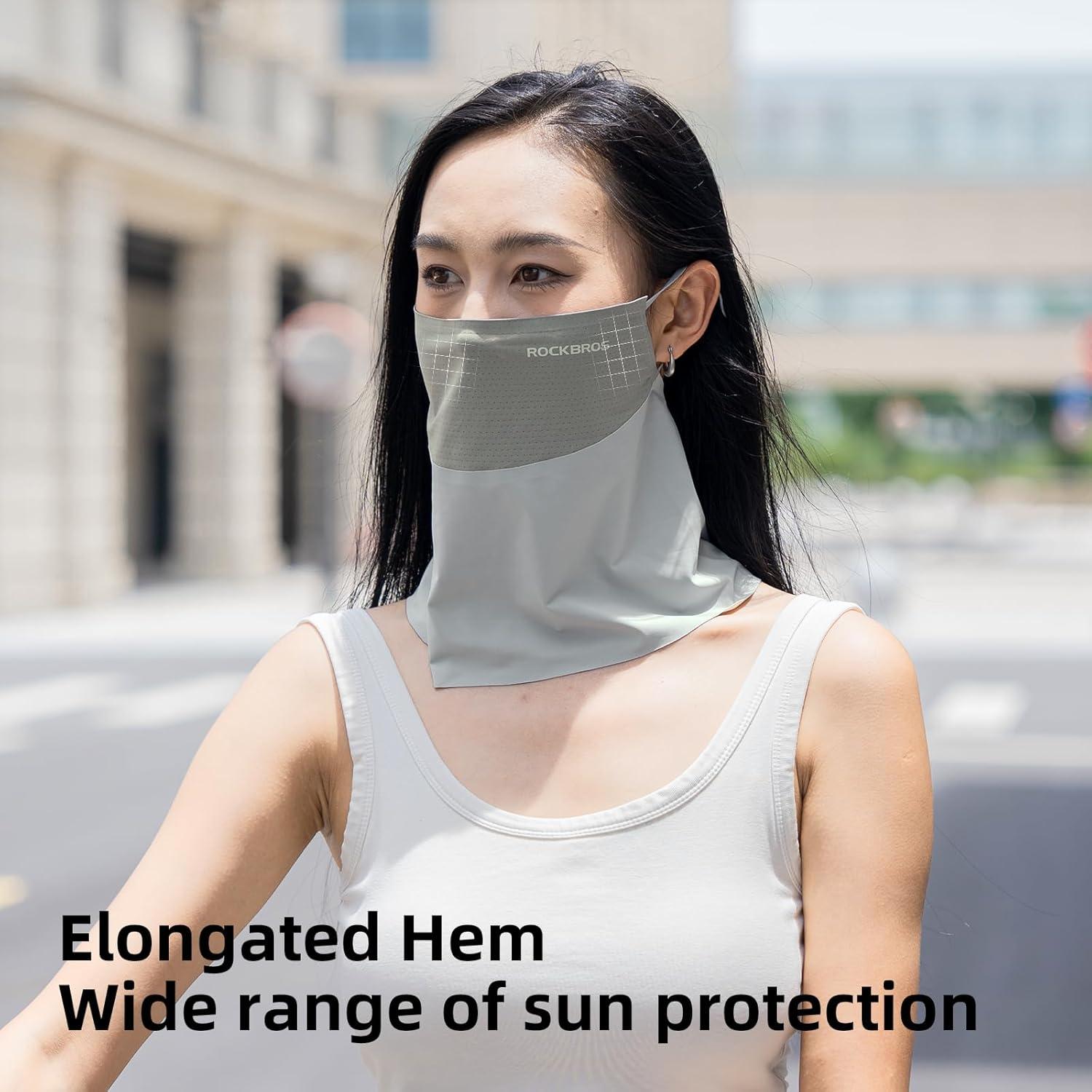 imageROCKBROS Cooling Neck Gaiter Face Scarf Coverings with Ear Loops Breathable Sun UV Protection Balaclava Bandanas for CyclingWhite
