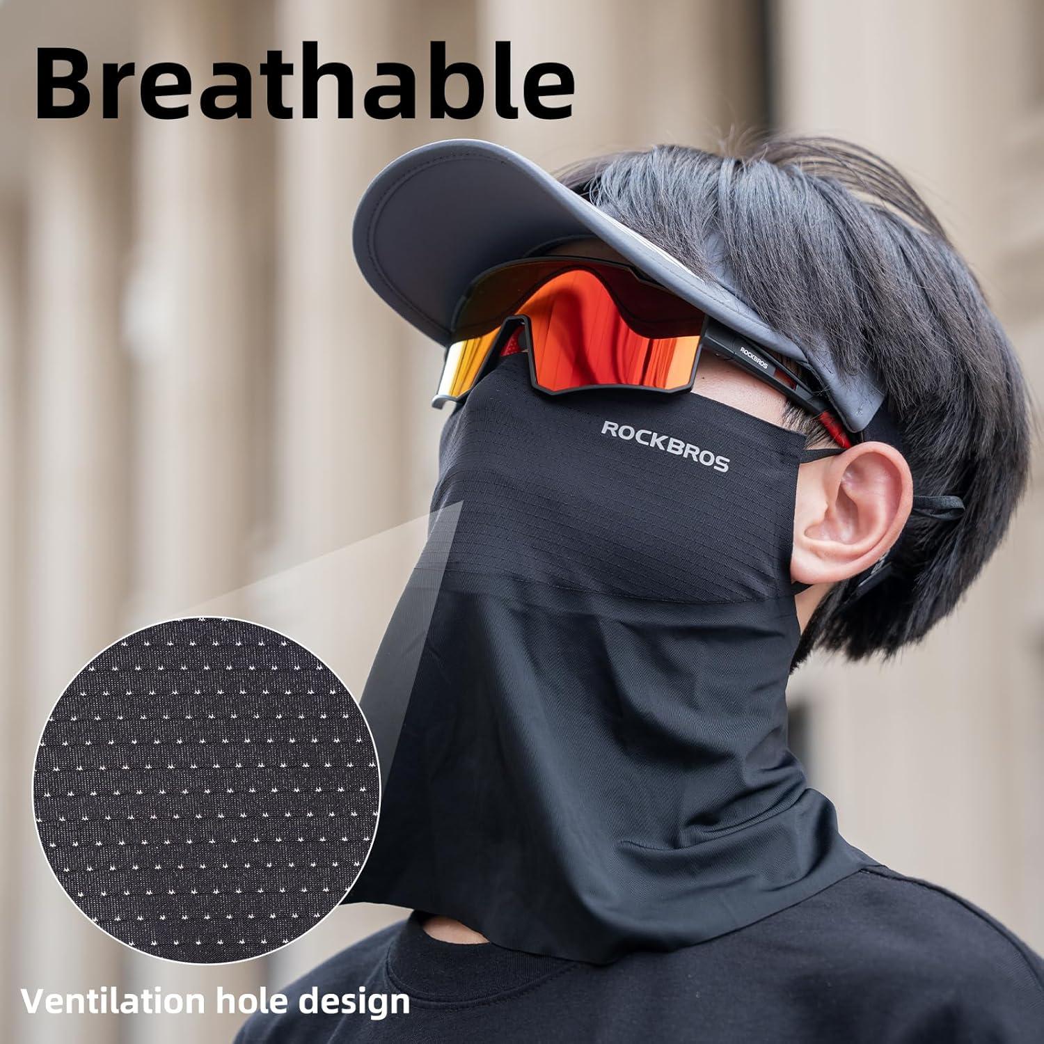 imageROCKBROS Cooling Neck Gaiter Face Scarf Coverings with Ear Loops Breathable Sun UV Protection Balaclava Bandanas for CyclingWhite