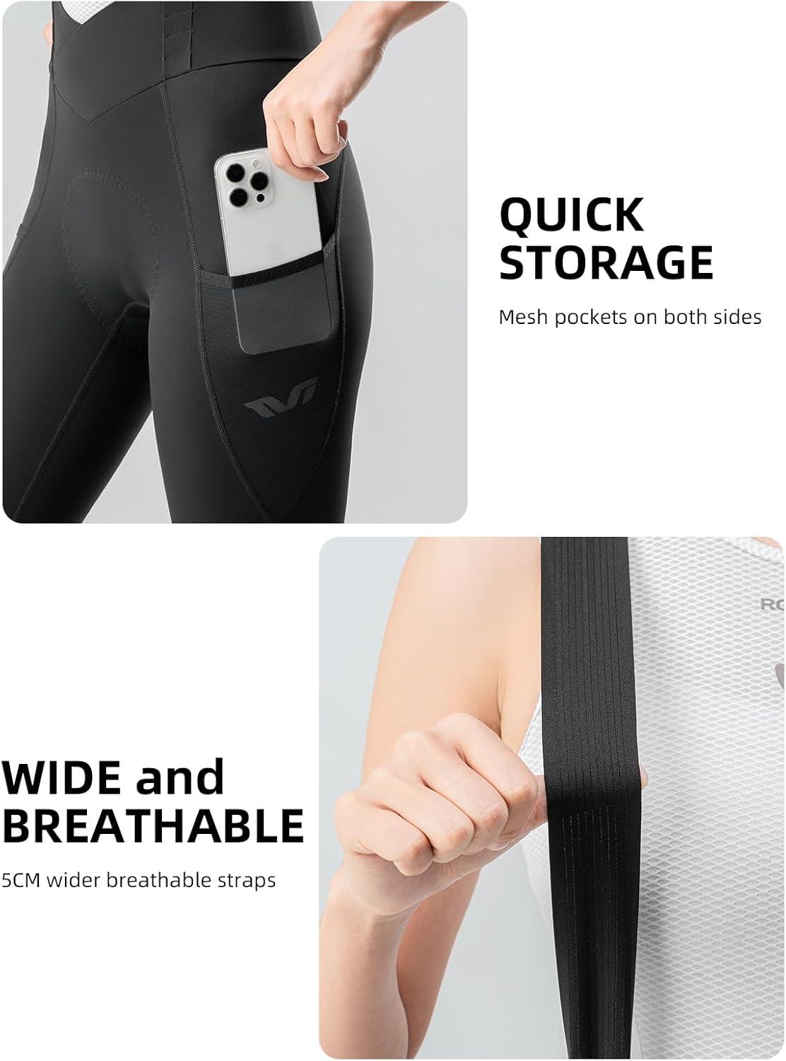 imageROCKBROS Cycling Bibs Women with Removable Straps 3D Breathable Padded Bike Pants with Pockets Stretch Tight Cycling Pants