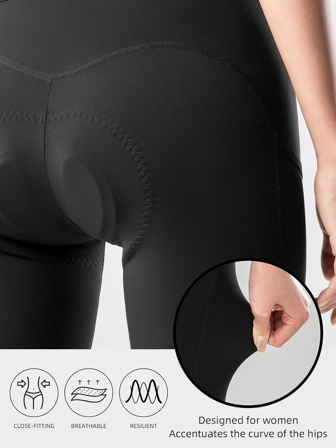 imageROCKBROS Cycling Bibs Women with Removable Straps 3D Breathable Padded Bike Pants with Pockets Stretch Tight Cycling Pants