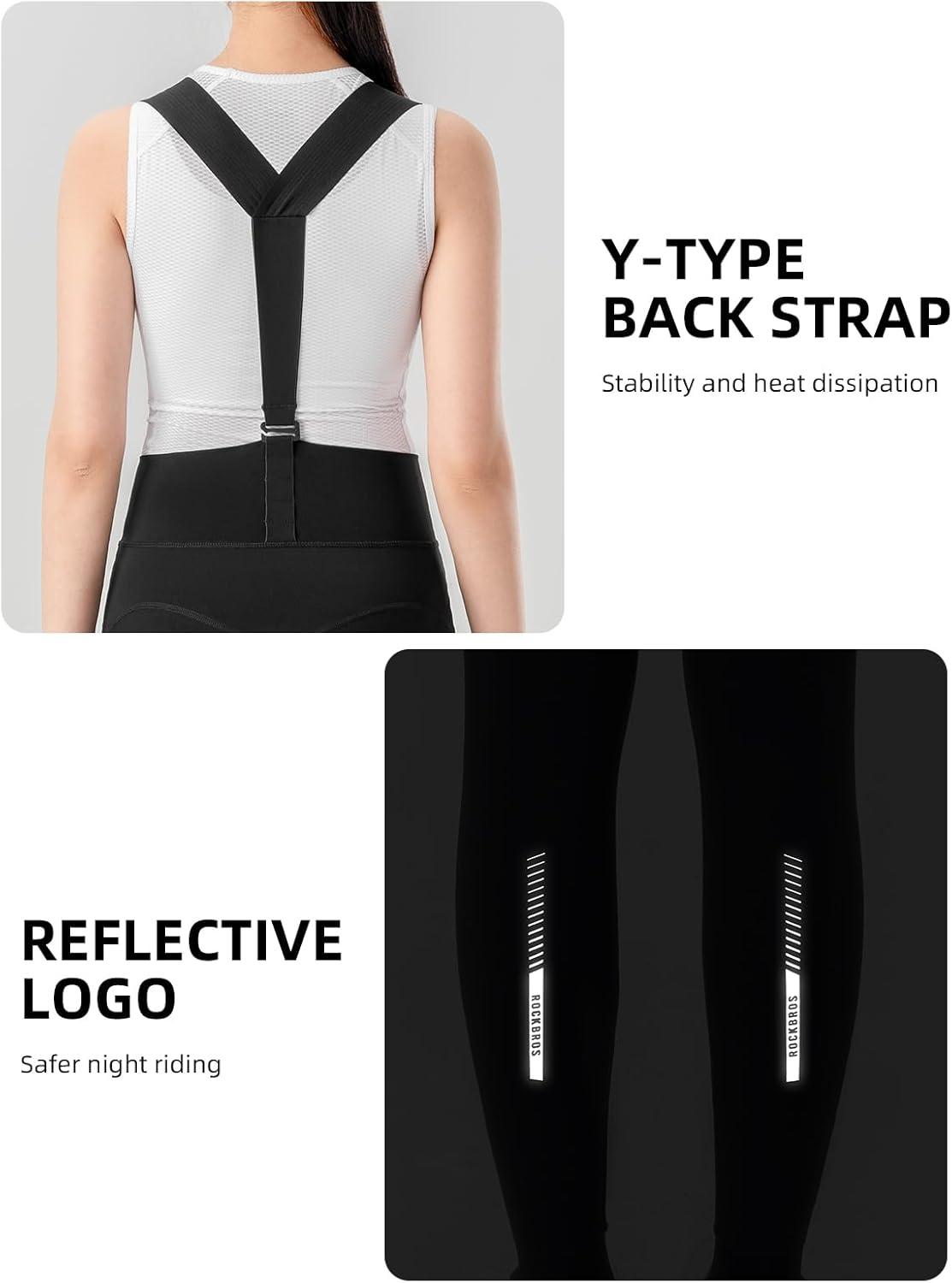 imageROCKBROS Cycling Bibs Women with Removable Straps 3D Breathable Padded Bike Pants with Pockets Stretch Tight Cycling Pants