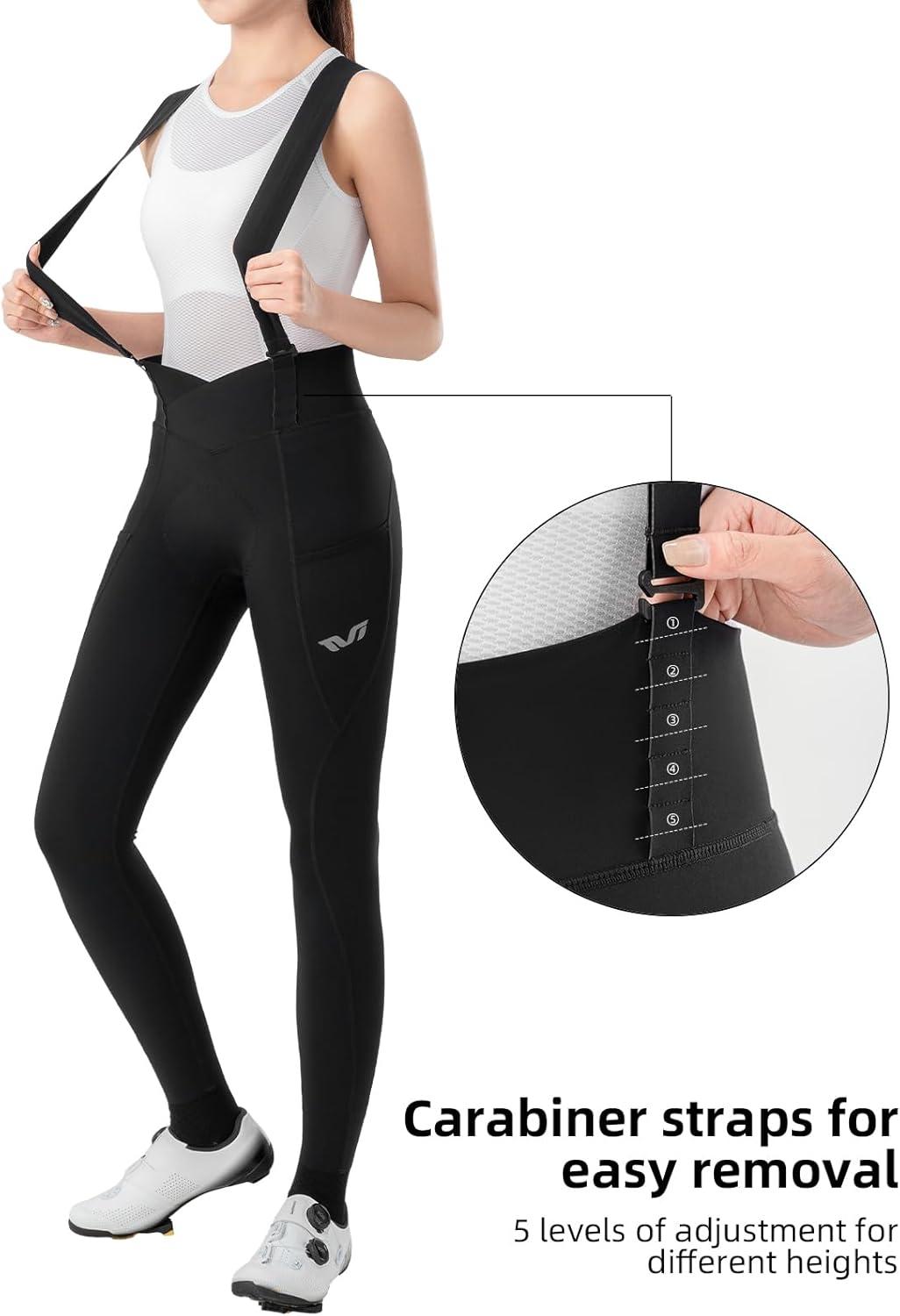 imageROCKBROS Cycling Bibs Women with Removable Straps 3D Breathable Padded Bike Pants with Pockets Stretch Tight Cycling Pants