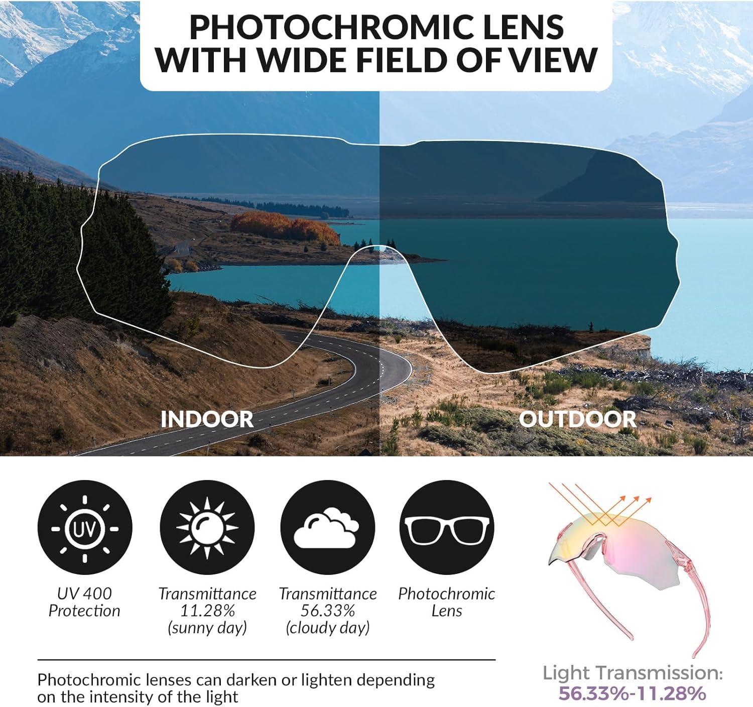 imageROCKBROS Cycling Glasses Outdoor Frameless Photochromic Sports Running Windproof Glasses Bicycle Equipment Men and WomenBegonia RedPink