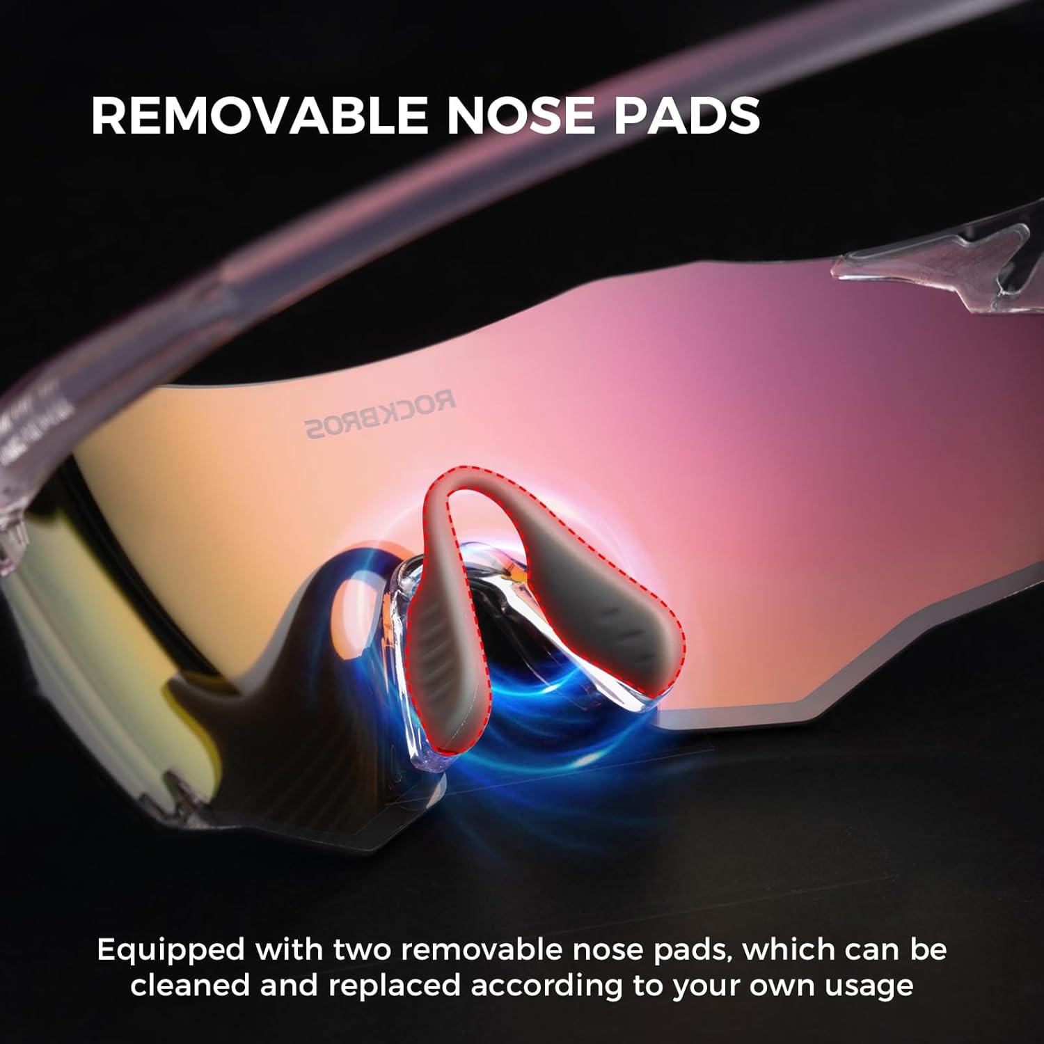 imageROCKBROS Cycling Glasses Outdoor Frameless Photochromic Sports Running Windproof Glasses Bicycle Equipment Men and WomenBegonia RedPink