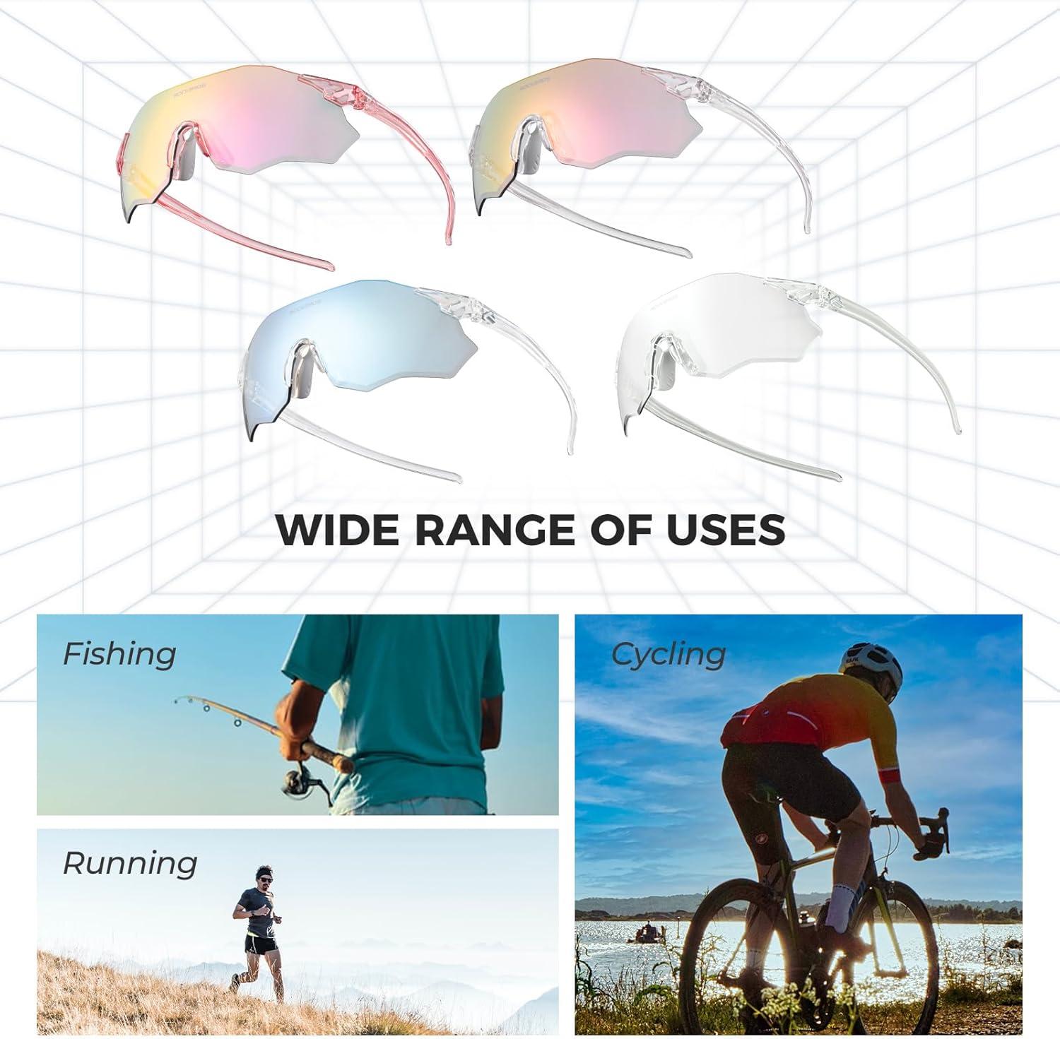 imageROCKBROS Cycling Glasses Outdoor Frameless Photochromic Sports Running Windproof Glasses Bicycle Equipment Men and WomenBegonia RedPink