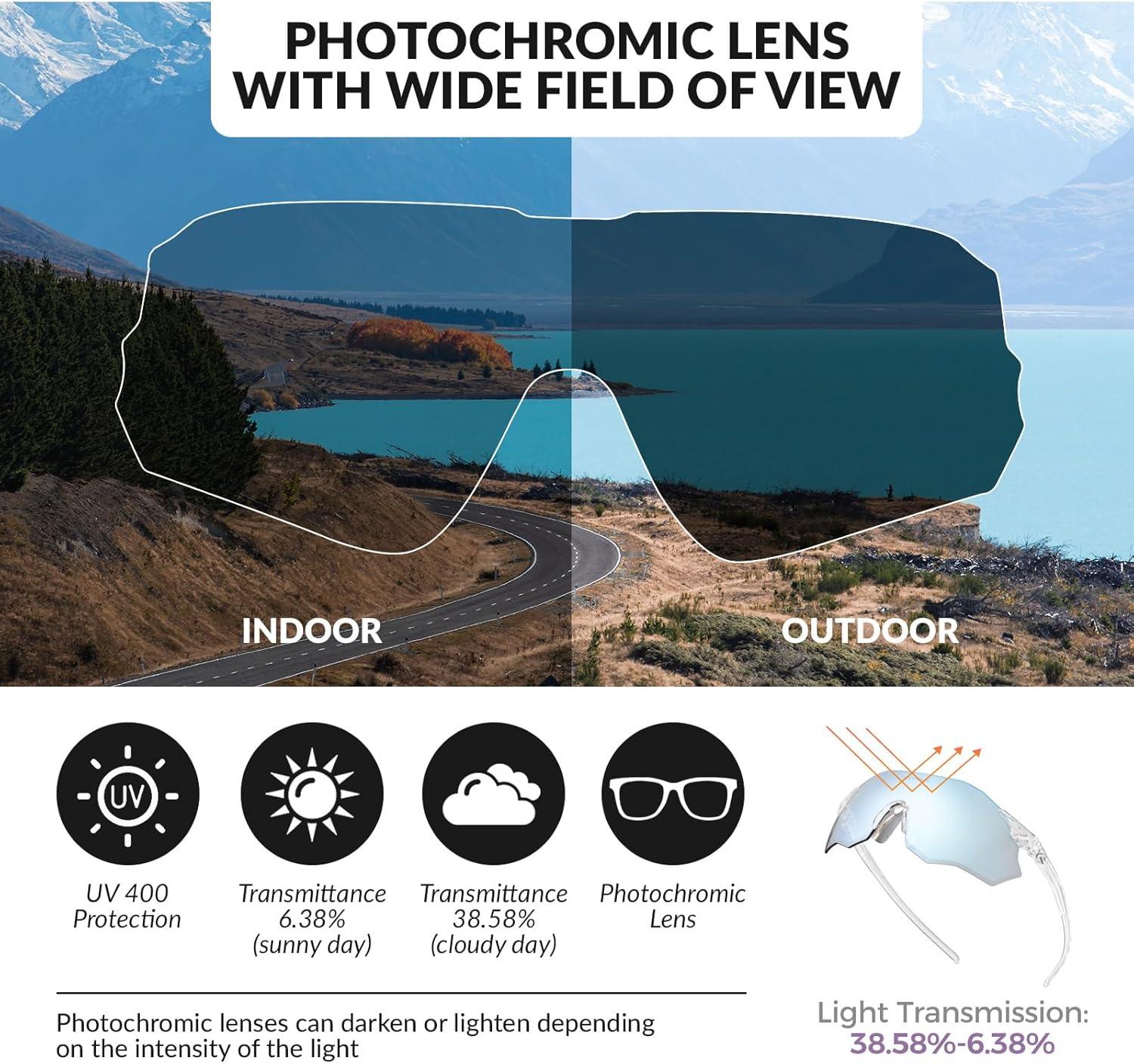 imageROCKBROS Cycling Glasses Outdoor Frameless Photochromic Sports Running Windproof Glasses Bicycle Equipment Men and WomenBright TransparentBlue
