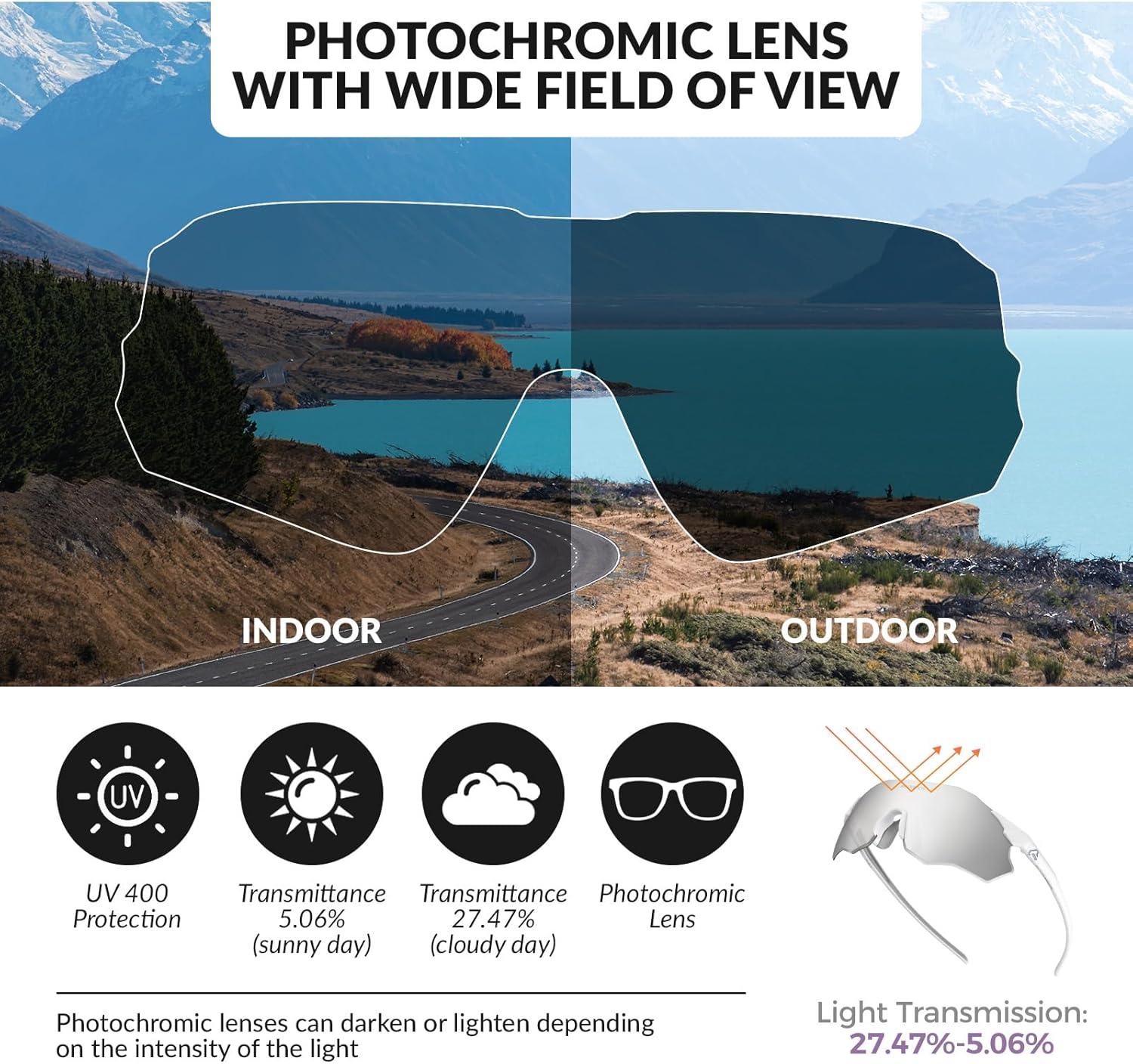 imageROCKBROS Cycling Glasses Outdoor Frameless Photochromic Sports Running Windproof Glasses Bicycle Equipment Men and WomenBright WhiteLight Silver