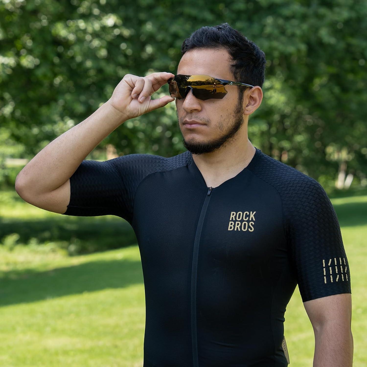 imageROCKBROS Cycling Glasses Outdoor Frameless Polarized Sports Running Windproof Glasses Bicycle Equipment Men and WomenBright BlackGold