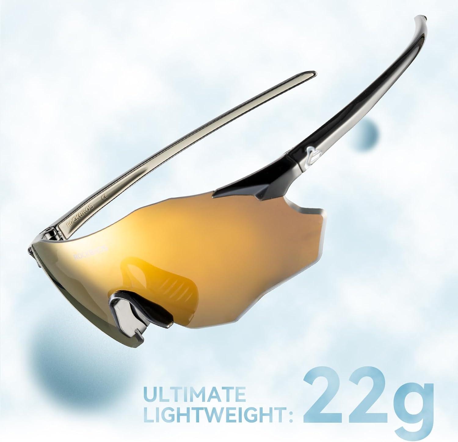 imageROCKBROS Cycling Glasses Outdoor Frameless Polarized Sports Running Windproof Glasses Bicycle Equipment Men and WomenBright BlackGold