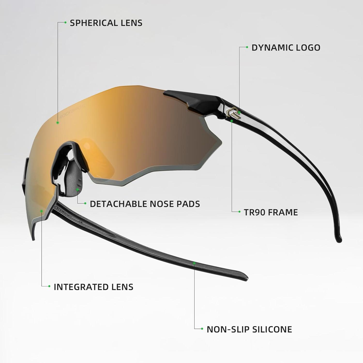 imageROCKBROS Cycling Glasses Outdoor Frameless Polarized Sports Running Windproof Glasses Bicycle Equipment Men and WomenBright BlackGold