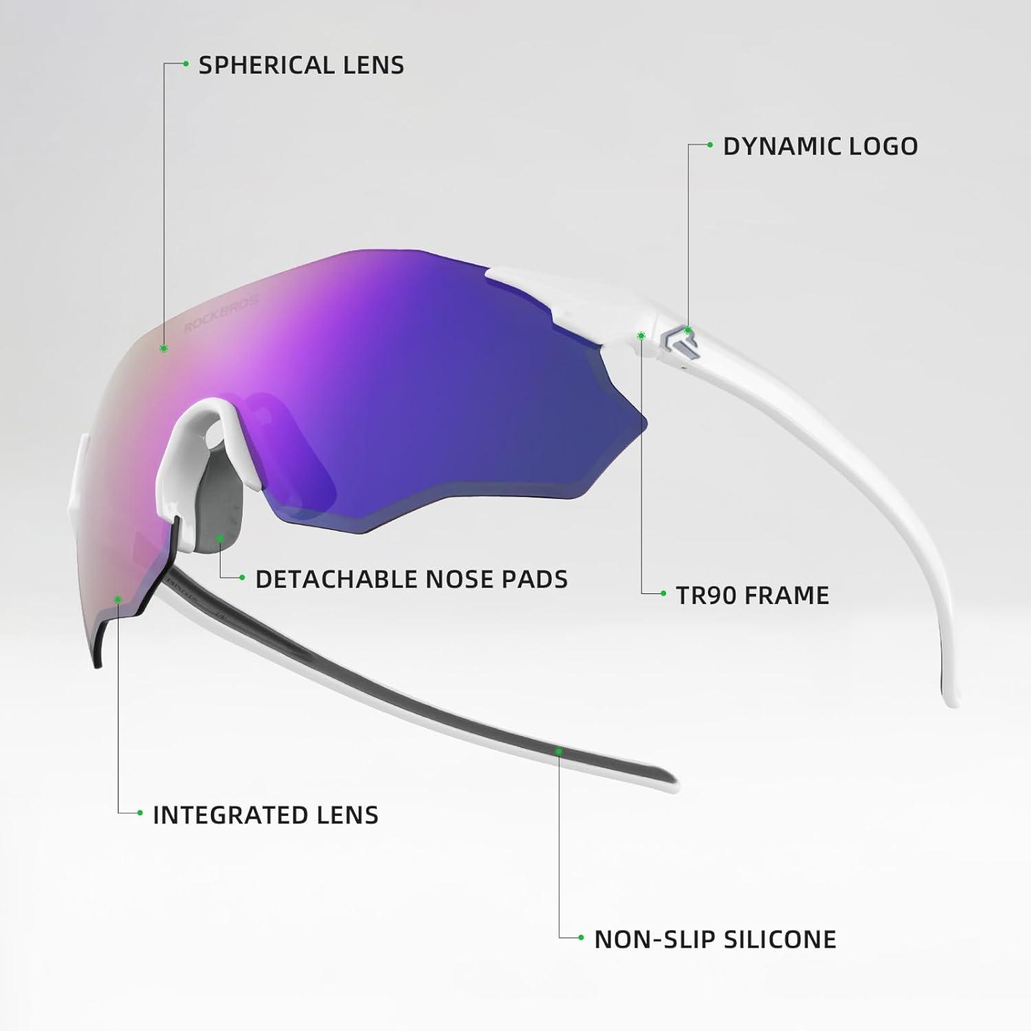 imageROCKBROS Cycling Glasses Outdoor Frameless Polarized Sports Running Windproof Glasses Bicycle Equipment Men and WomenBright WhitePurple