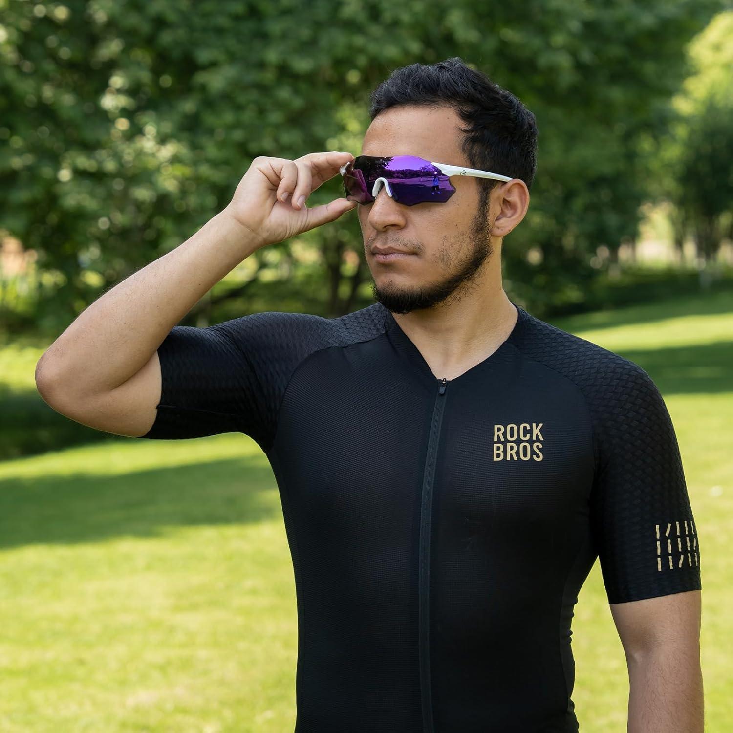 imageROCKBROS Cycling Glasses Outdoor Frameless Polarized Sports Running Windproof Glasses Bicycle Equipment Men and WomenBright WhitePurple
