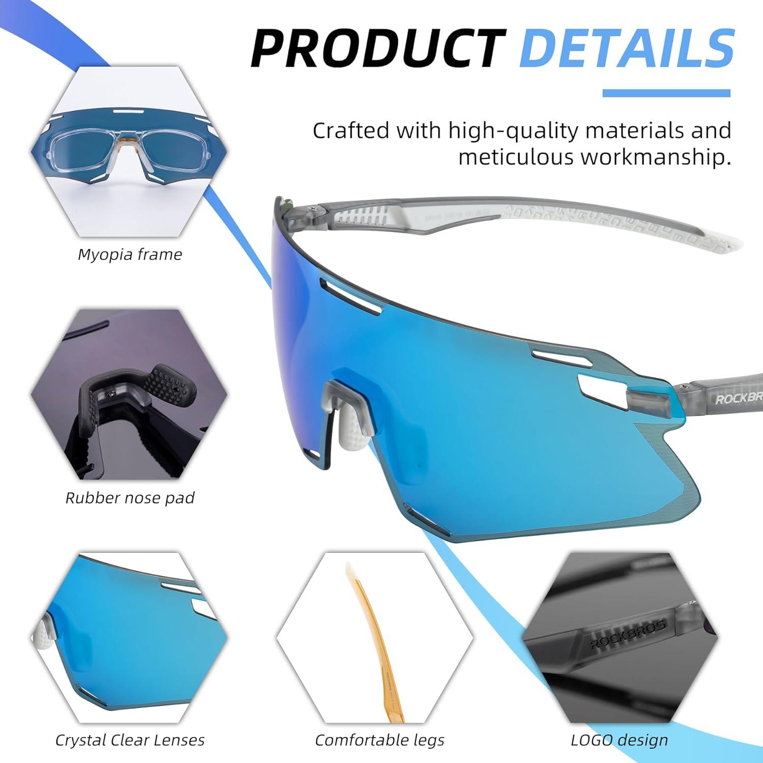 imageROCKBROS Cycling Glasses for Men UV Protection Bike Sunglasses for Sports Running MTBBlue