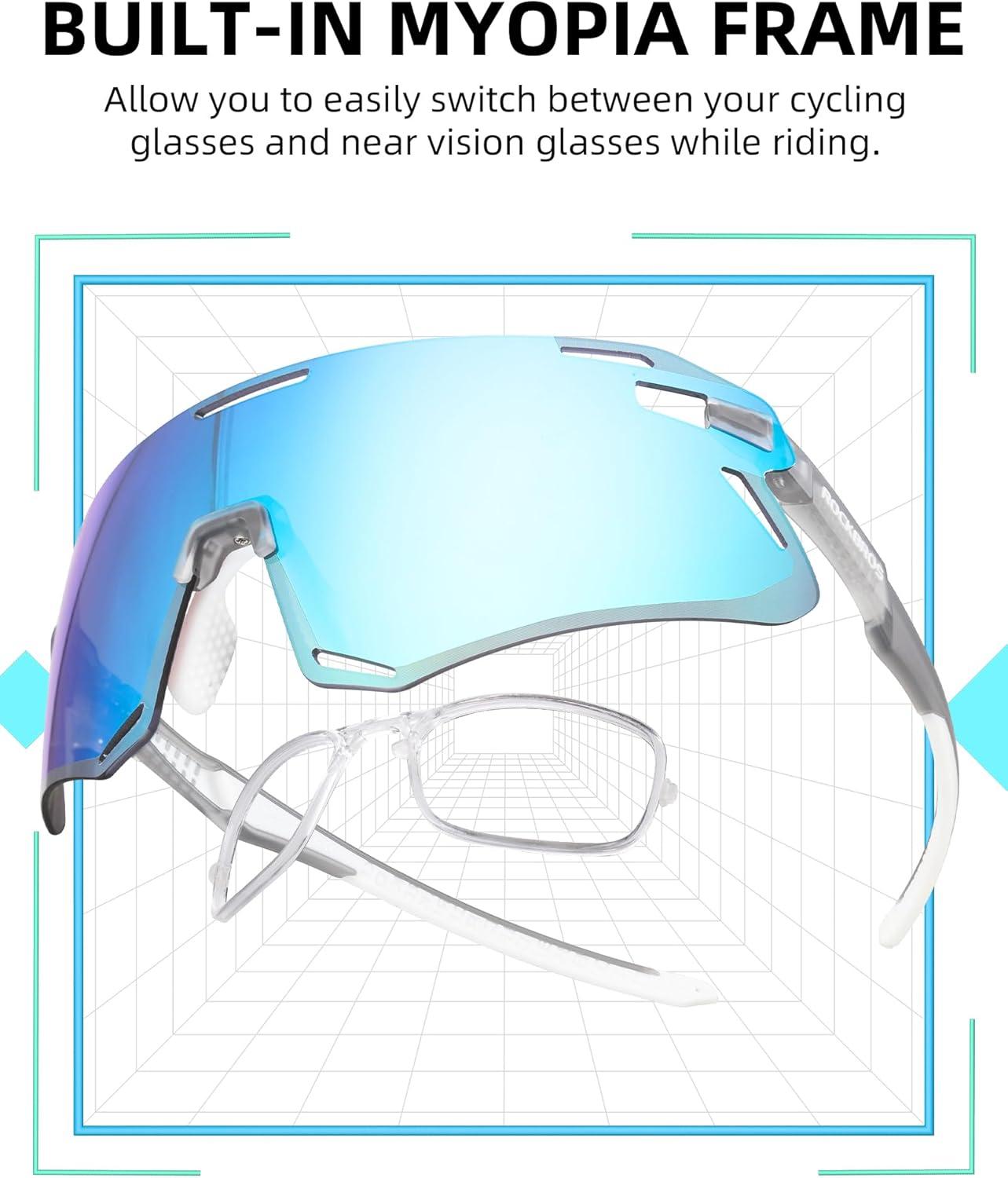 imageROCKBROS Cycling Glasses for Men UV Protection Bike Sunglasses for Sports Running MTBBlue