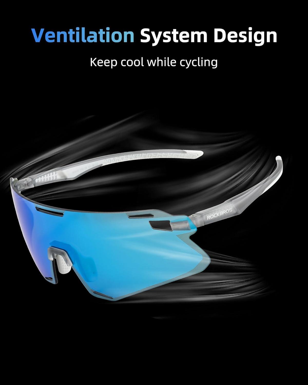 imageROCKBROS Cycling Glasses for Men UV Protection Bike Sunglasses for Sports Running MTBBlue