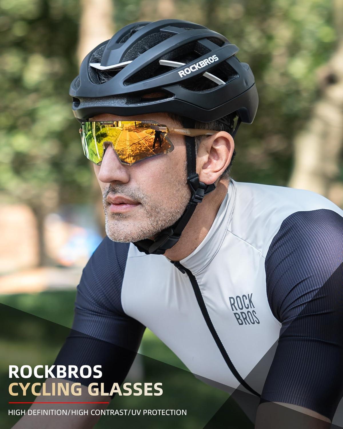 imageROCKBROS Cycling Glasses for Men UV Protection Bike Sunglasses for Sports Running MTBGold
