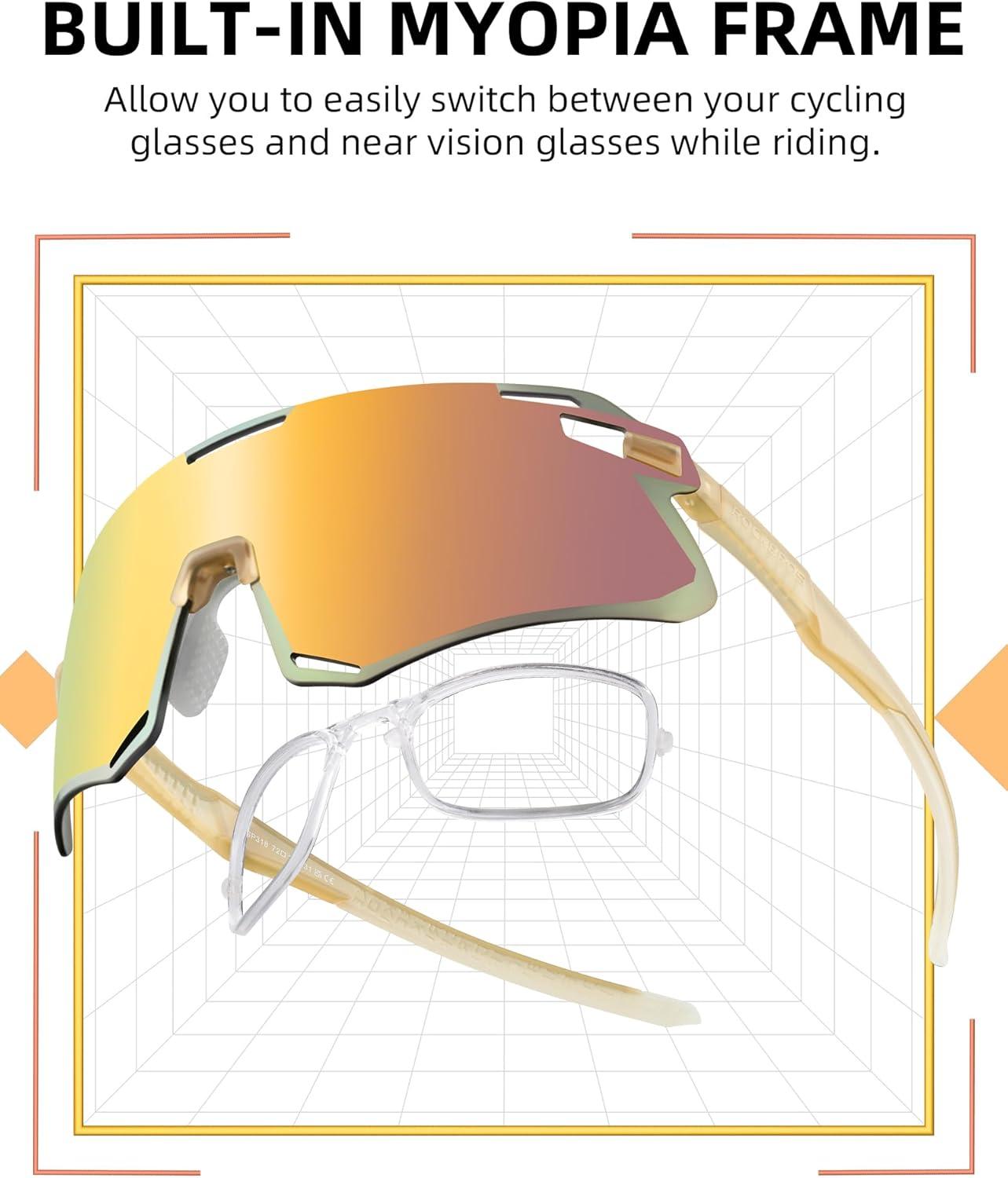 imageROCKBROS Cycling Glasses for Men UV Protection Bike Sunglasses for Sports Running MTBGold