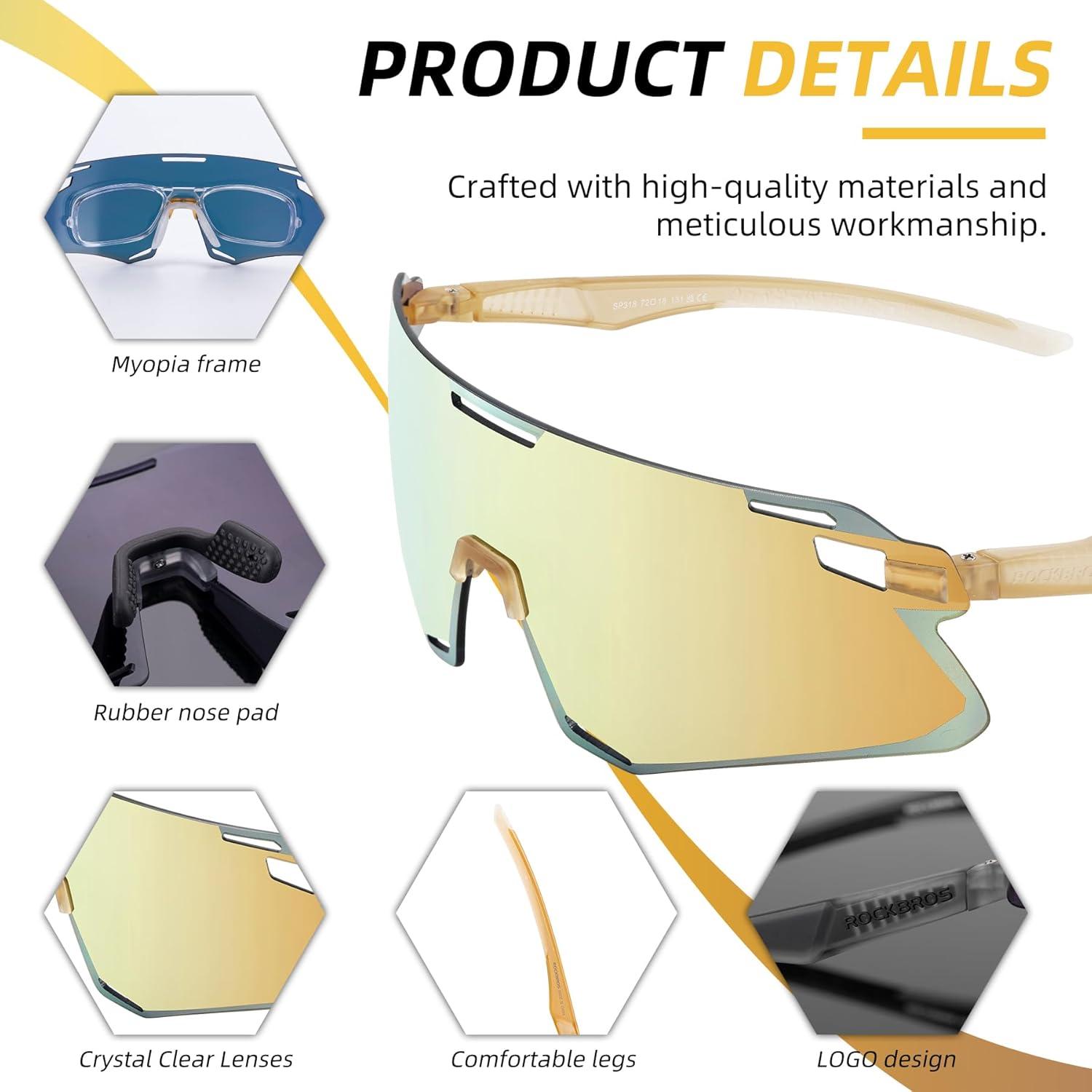 imageROCKBROS Cycling Glasses for Men UV Protection Bike Sunglasses for Sports Running MTBGold