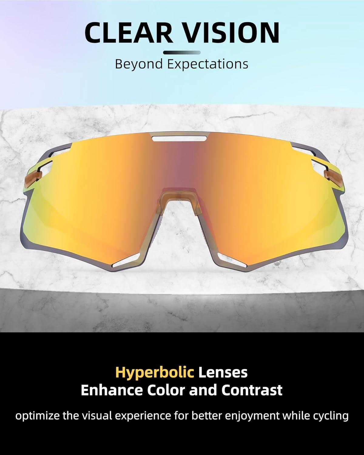 imageROCKBROS Cycling Glasses for Men UV Protection Bike Sunglasses for Sports Running MTBGold