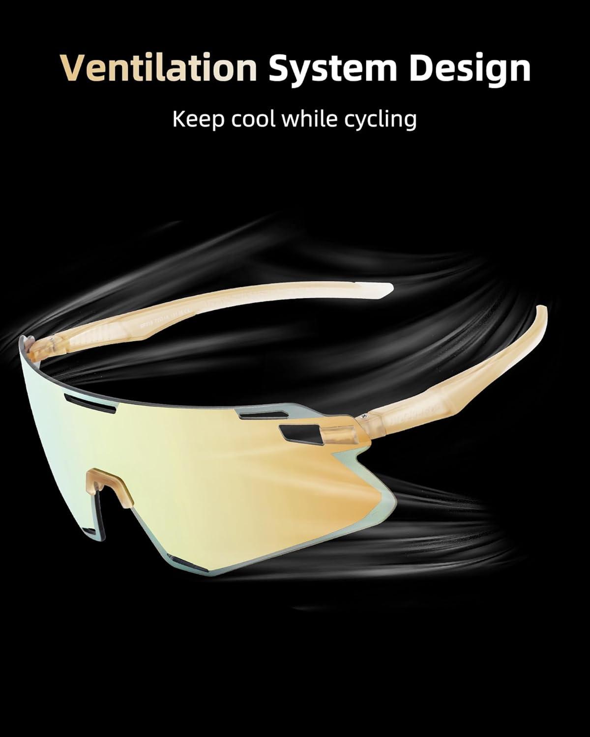 imageROCKBROS Cycling Glasses for Men UV Protection Bike Sunglasses for Sports Running MTBGold