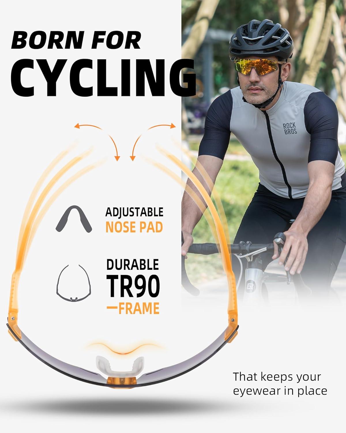 imageROCKBROS Cycling Glasses for Men UV Protection Bike Sunglasses for Sports Running MTBGold
