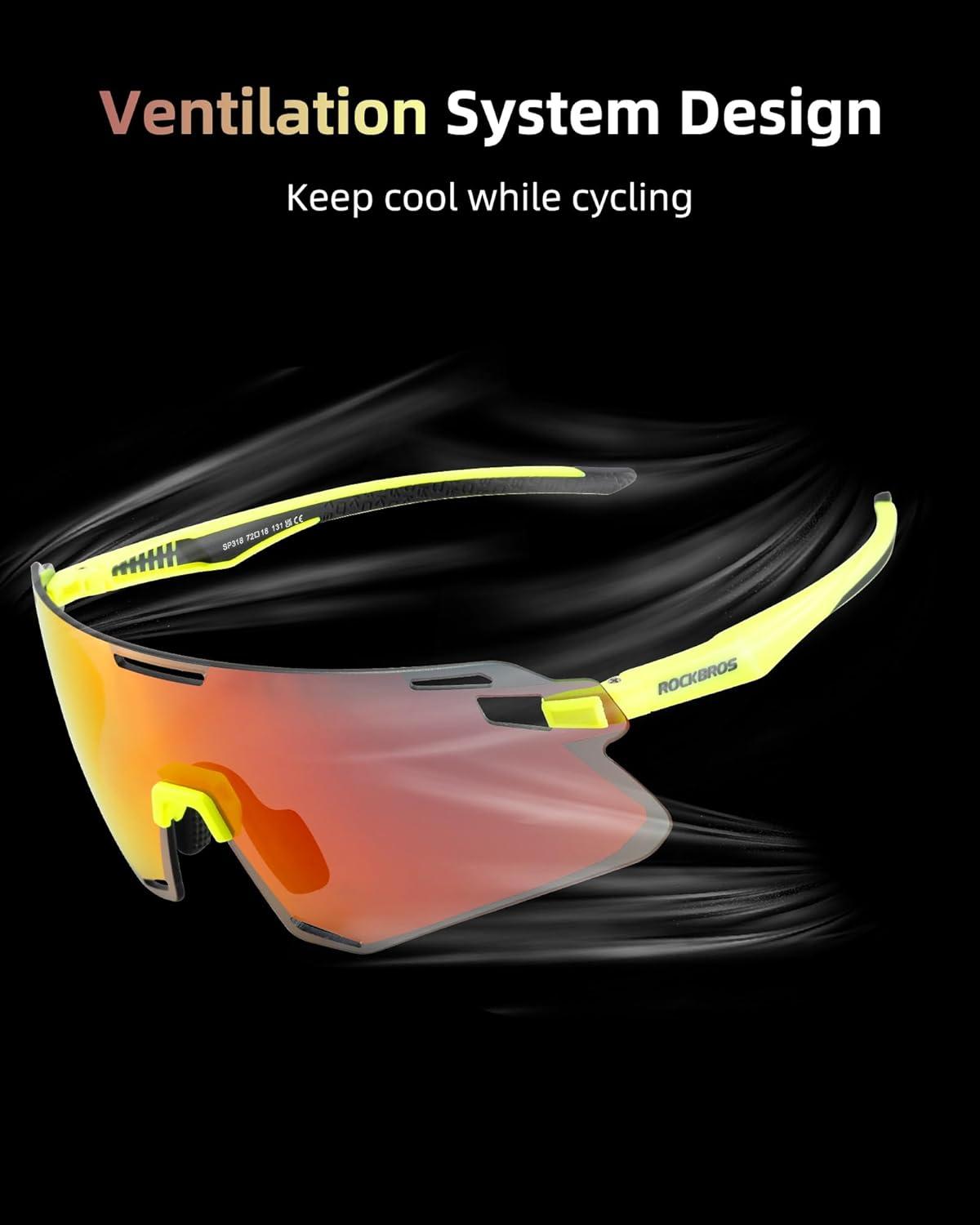 imageROCKBROS Cycling Glasses for Men UV Protection Bike Sunglasses for Sports Running MTBRed