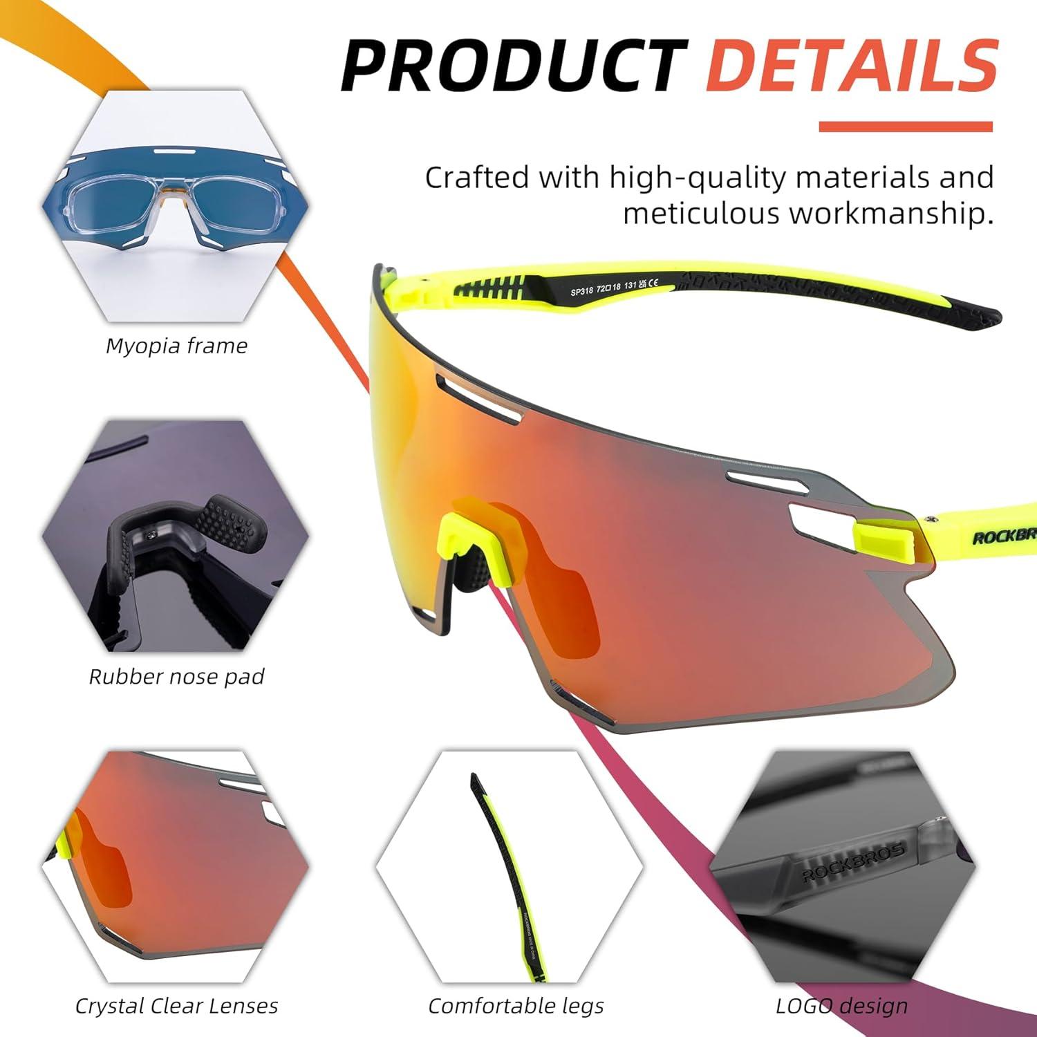 imageROCKBROS Cycling Glasses for Men UV Protection Bike Sunglasses for Sports Running MTBRed