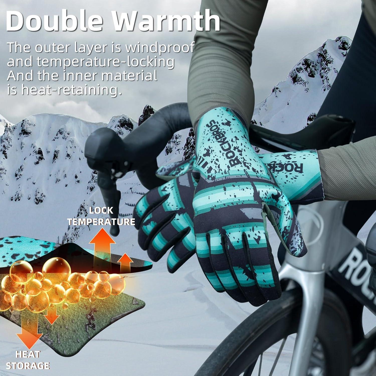 imageROCKBROS Cycling Gloves for Men Women Thermal Bike Gloves Windproof AntiSlip Full Finger Mountain Bike GlovesMedium