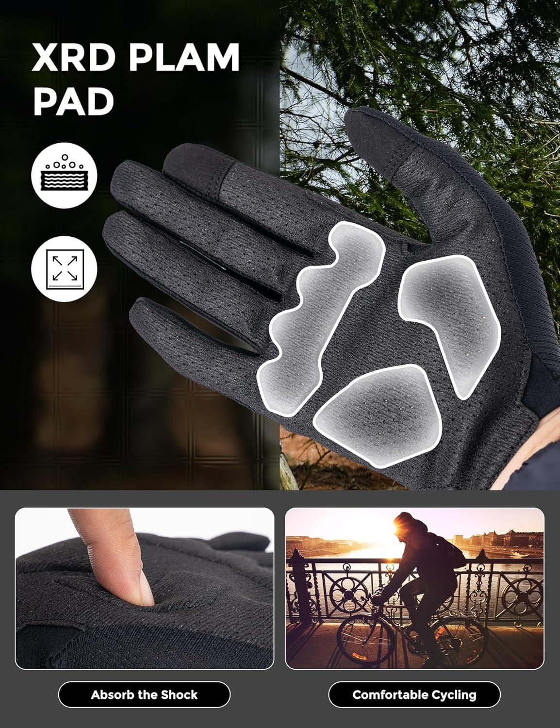 imageROCKBROS Cycling Gloves for Men Women XRD Shock Absorbing Bicycle Riding AntiSlip Breathable Full Finger UVSunProtection Gloves for RoadMountain amp Electric BikeEBike CommuterBlack