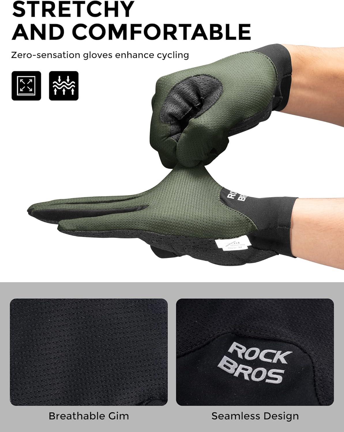 imageROCKBROS Cycling Gloves for Men Women XRD Shock Absorbing Bicycle Riding AntiSlip Breathable Full Finger UVSunProtection Gloves for RoadMountain amp Electric BikeEBike CommuterGreen