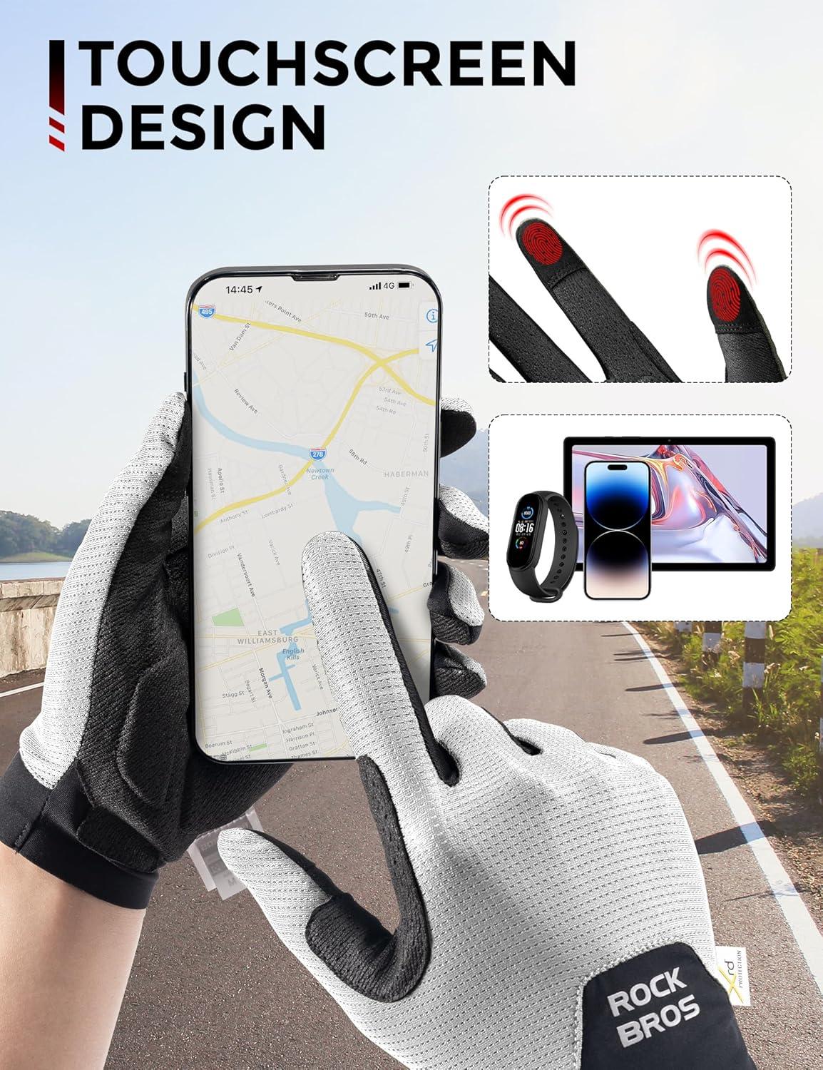 imageROCKBROS Cycling Gloves for Men Women XRD Shock Absorbing Bicycle Riding AntiSlip Breathable Full Finger UVSunProtection Gloves for RoadMountain amp Electric BikeEBike CommuterWhite