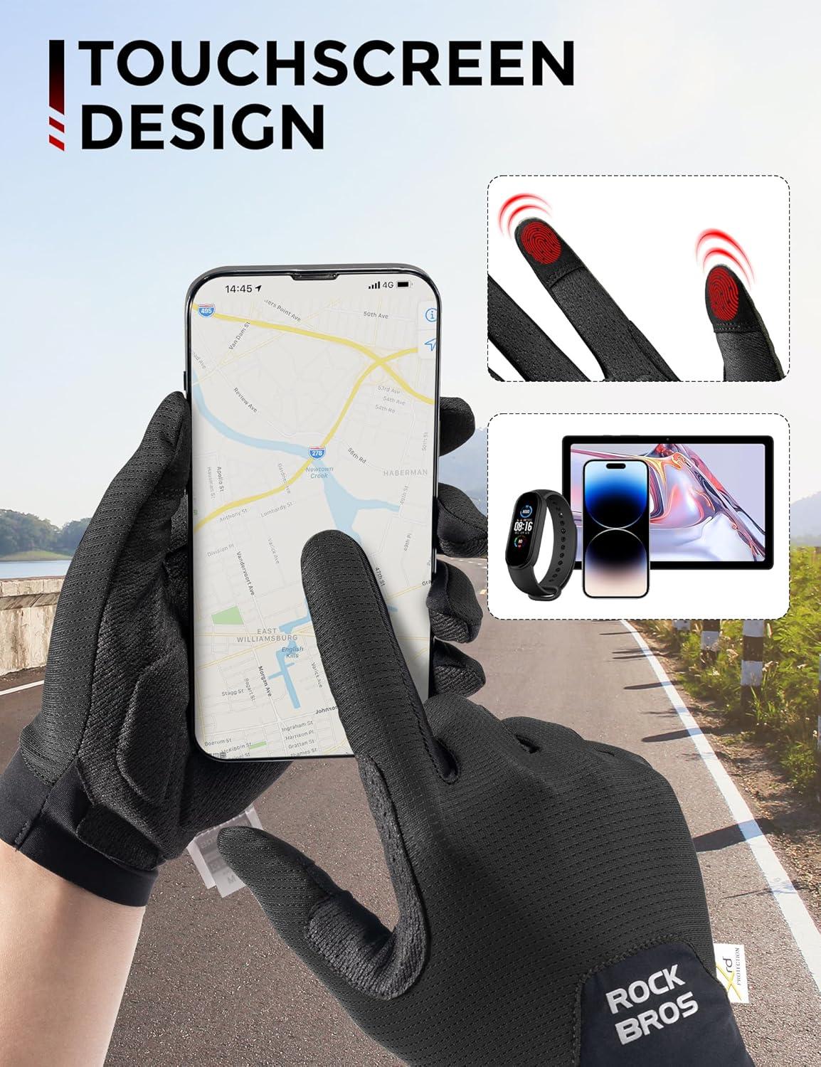 imageROCKBROS Cycling Gloves for Men Women XRD Shock Absorbing Bicycle Riding AntiSlip Breathable Full Finger UVSunProtection Gloves for RoadMountain amp Electric BikeEBike CommuterBlack
