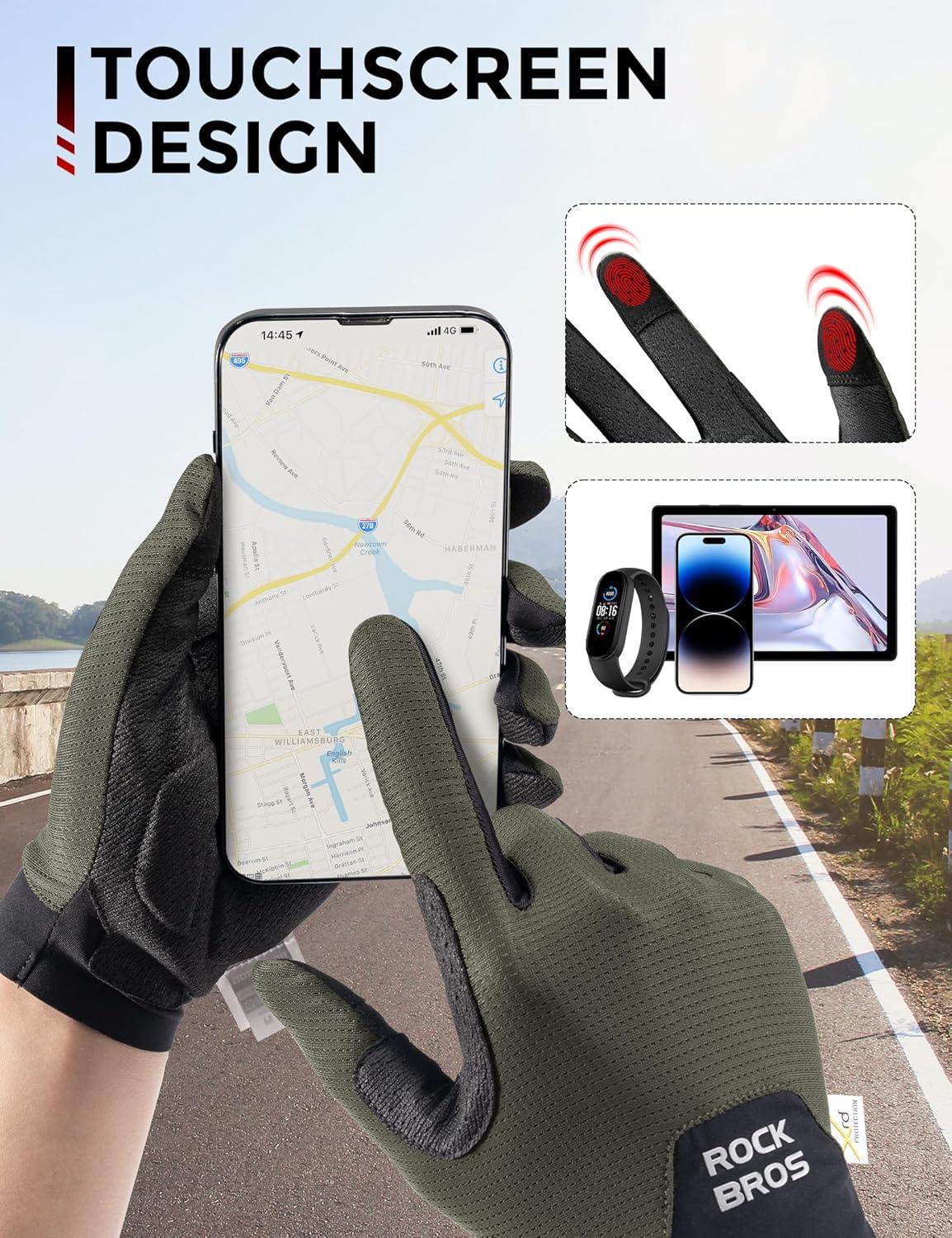 imageROCKBROS Cycling Gloves for Men Women XRD Shock Absorbing Bicycle Riding AntiSlip Breathable Full Finger UVSunProtection Gloves for RoadMountain amp Electric BikeEBike CommuterGreen