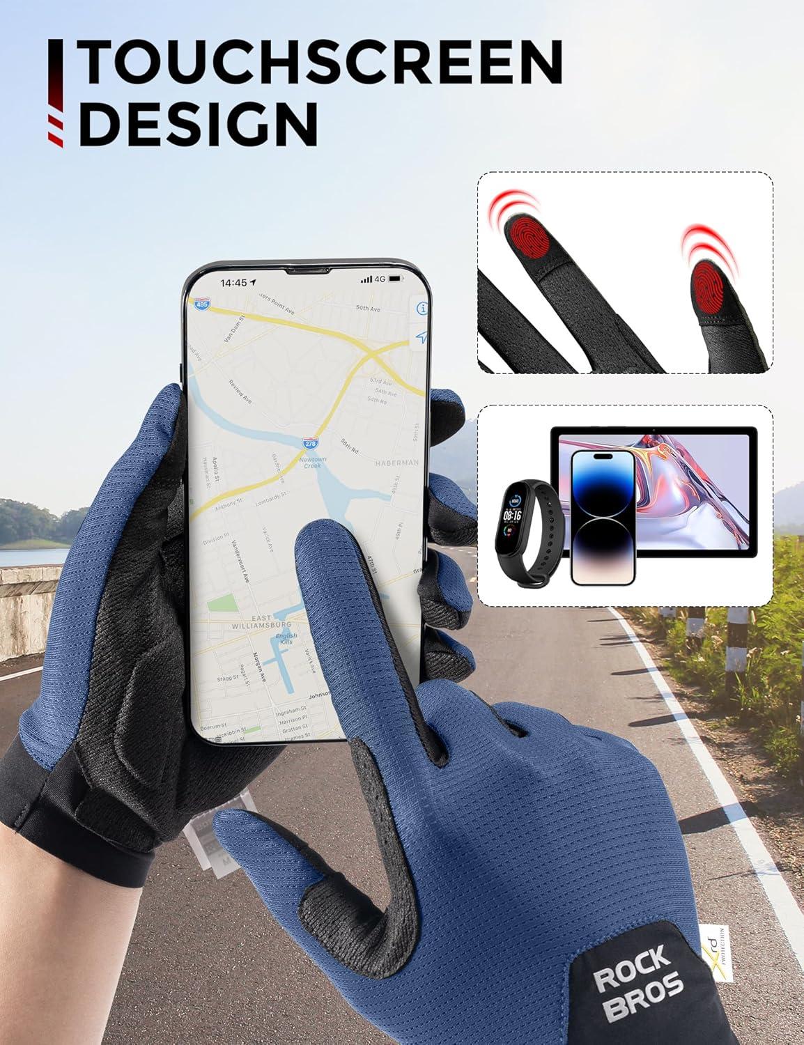 imageROCKBROS Cycling Gloves for Men Women XRD Shock Absorbing Bicycle Riding AntiSlip Breathable Full Finger UVSunProtection Gloves for RoadMountain amp Electric BikeEBike CommuterBlue